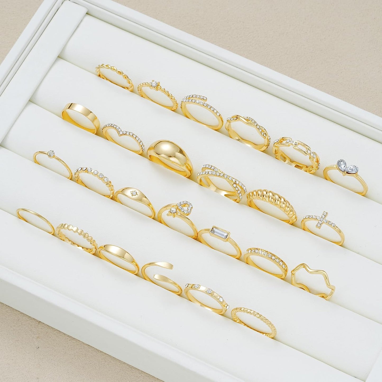 FAXHION Juego de 25 anillos apilables de oro para mujer, anillo de...