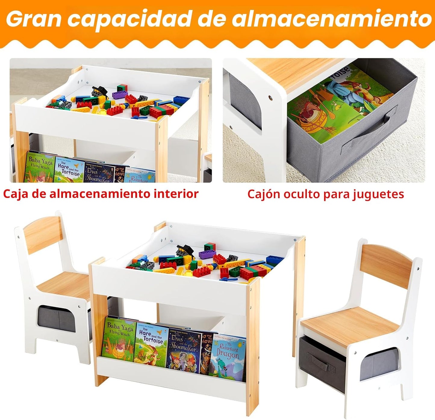 Asweets juego de mesa y silla para niños, escritorio 4 en 1 para ni...