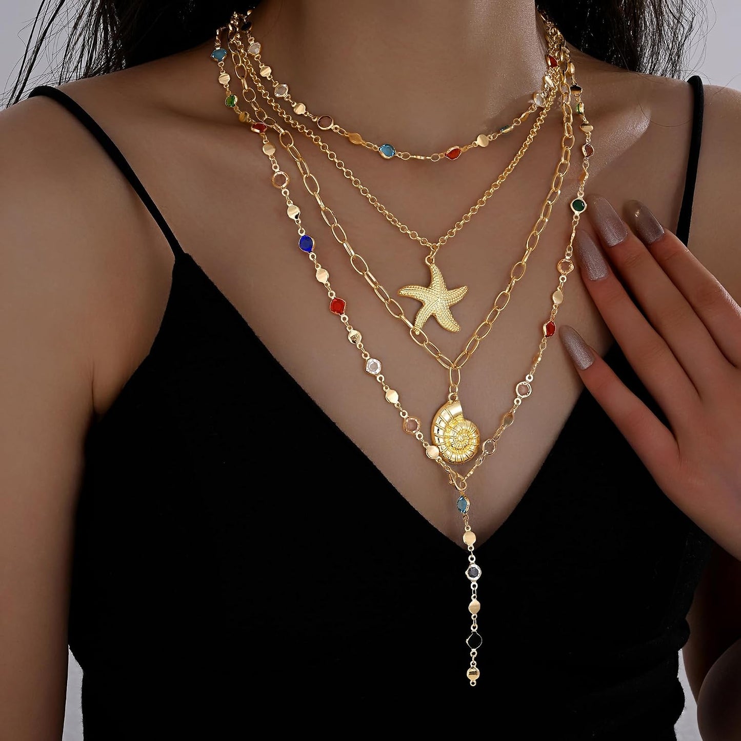4 piezas de collares de cruz dorados en capas para mujer, modernos,...