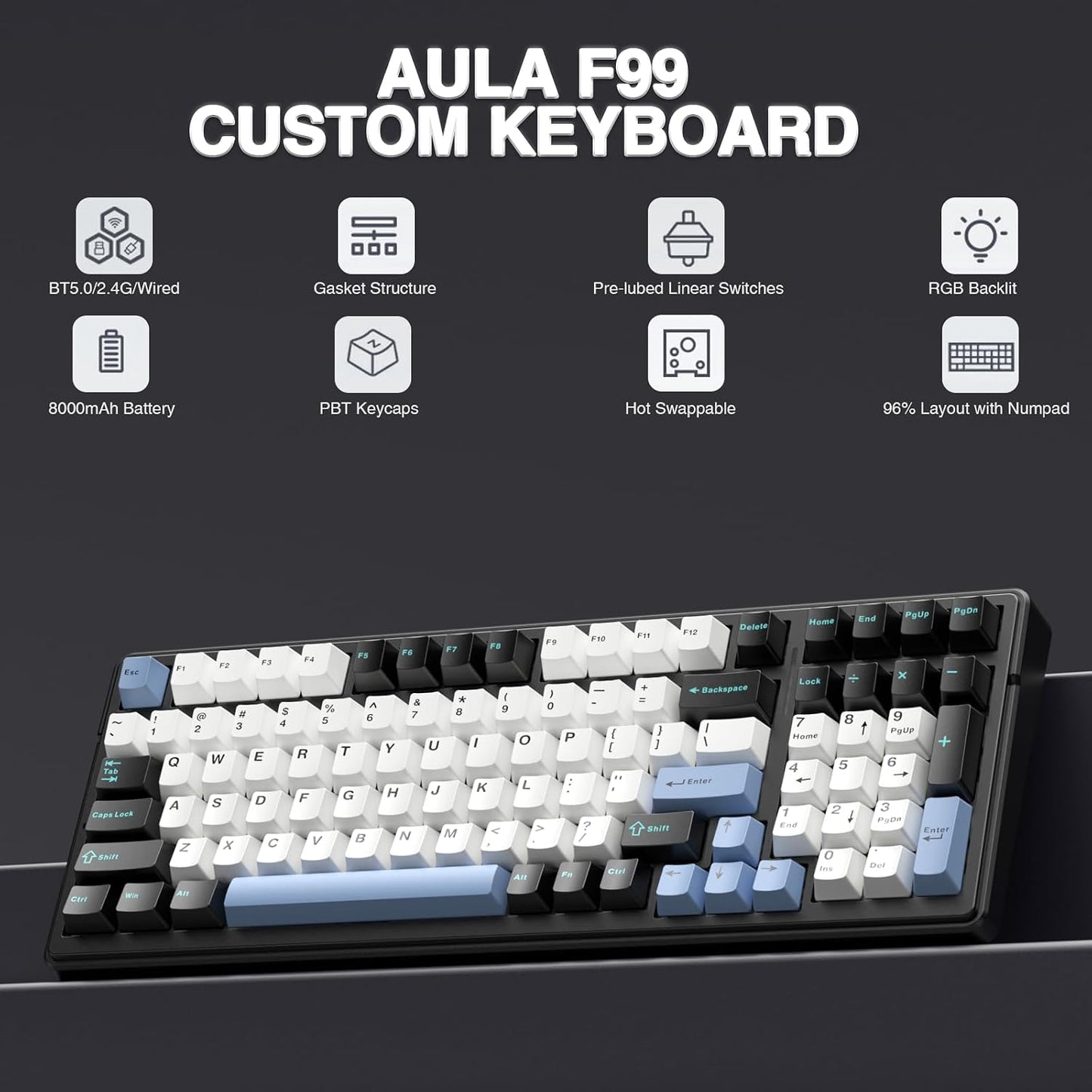 AULA Combo de teclado y mouse inalámbricos, teclados mecánicos F99...