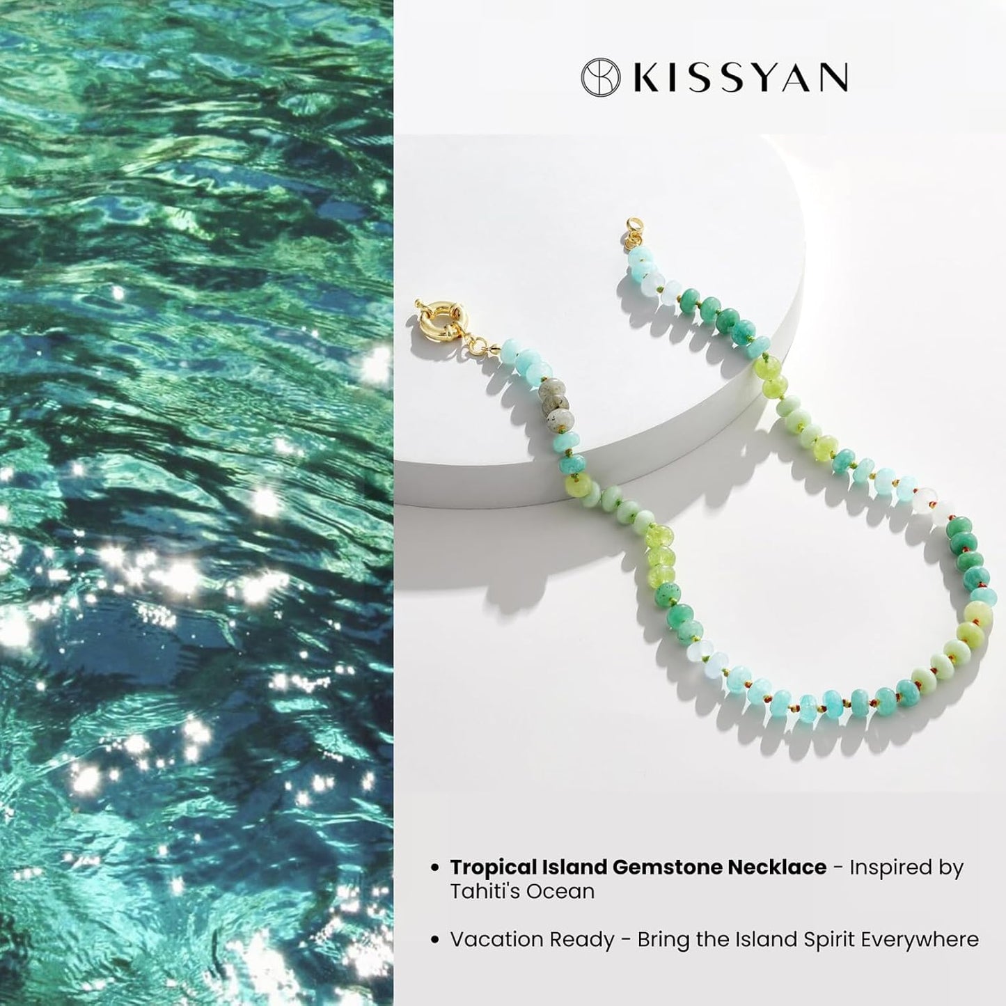 KissYan Collar de piedras preciosas con cuentas para mujer, gargant...