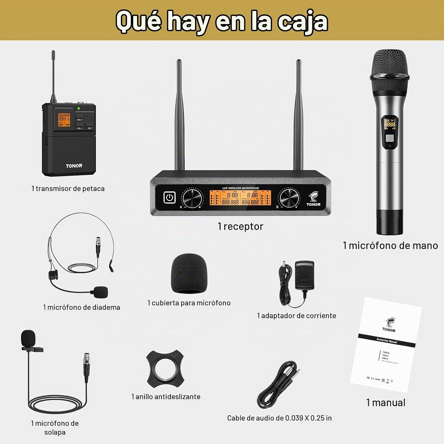 TONOR Sistema de Micrófonos Inalámbricos con Auriculares UHF de Met...