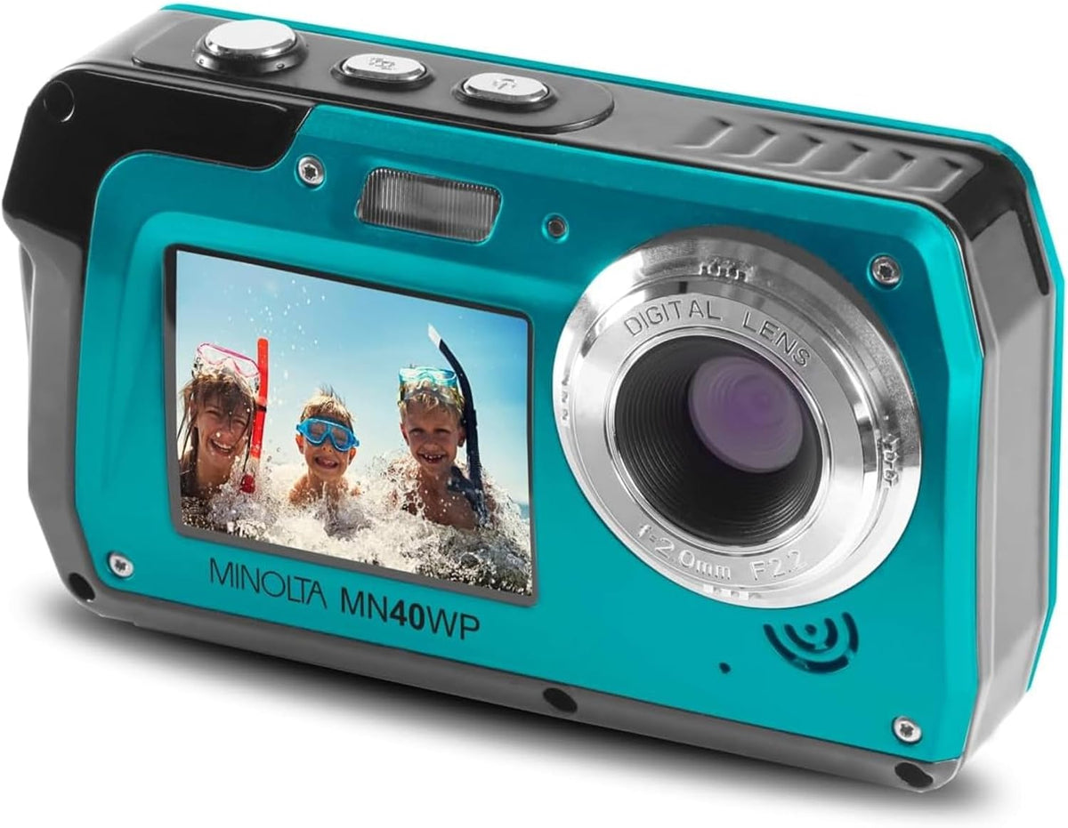 Minolta MN40WP 48MP QHD Cámara impermeable con pantalla LCD dual, c...