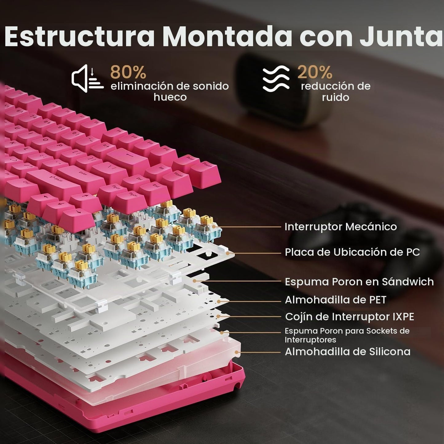 Kisnt KN85 Teclado mecánico silencioso inalámbrico, diseño del 75%,...