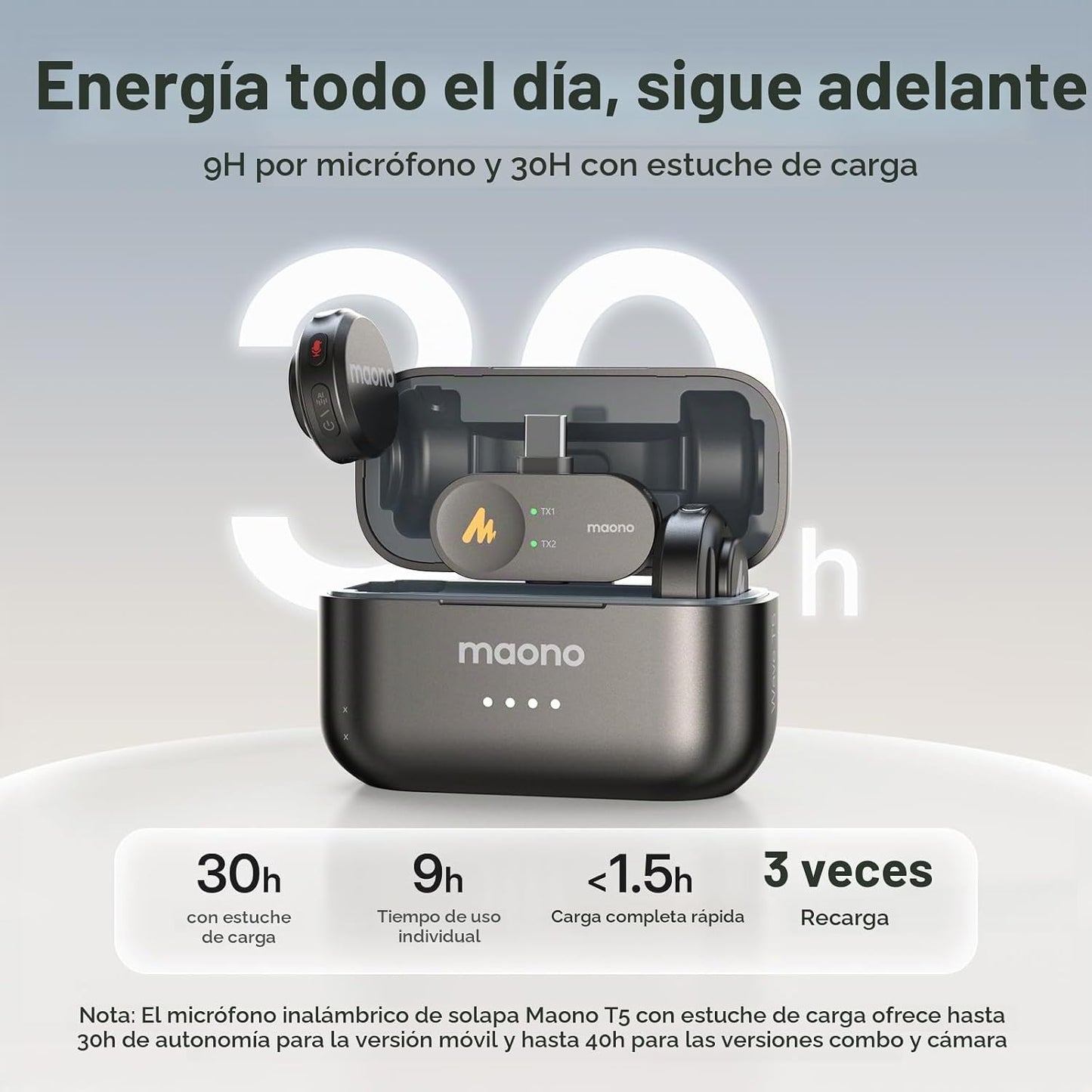 MAONO Micrófono inalámbrico Lavalier para iPhone 17\/16\/15\/Androi...