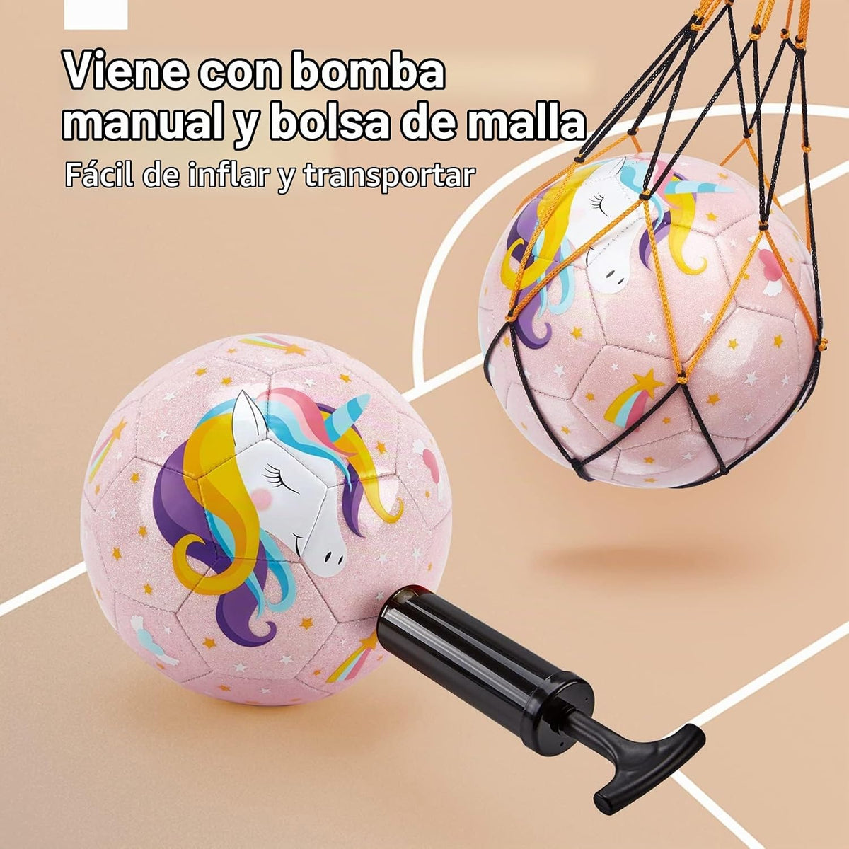 hahaland Balón de fútbol tamaño 3 para niños con bolsa de malla de...