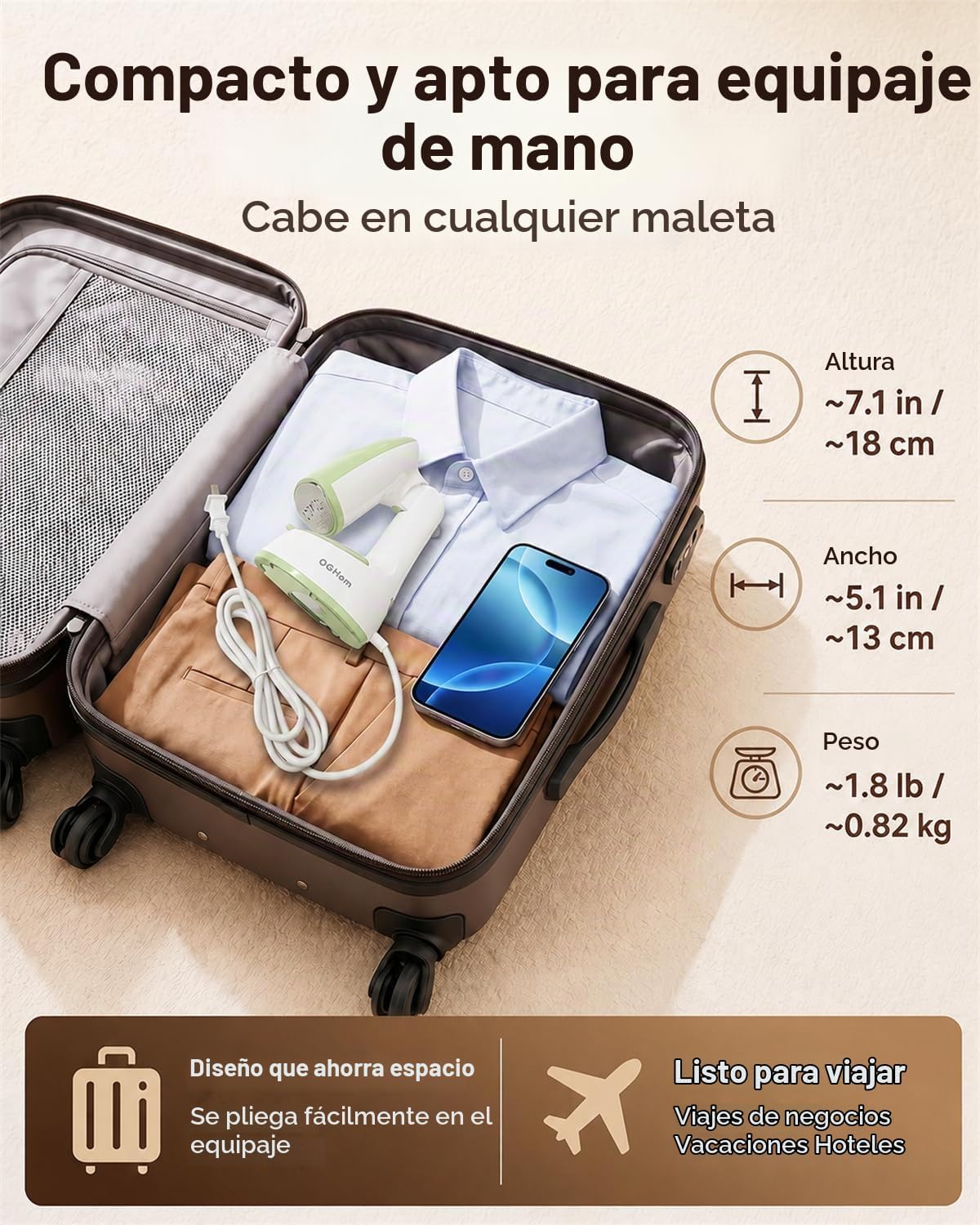 Vaporizador de viaje para ropa, vaporizador compacto de tela de man...