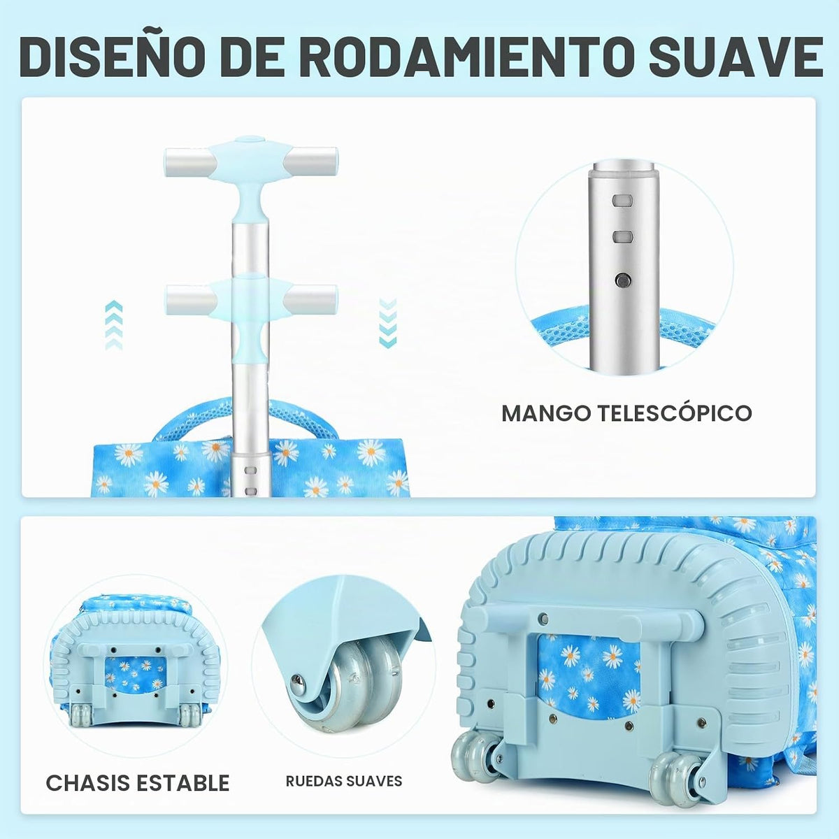 ACESAK Mochila con ruedas para niñas, mochila escolar con ruedas en...