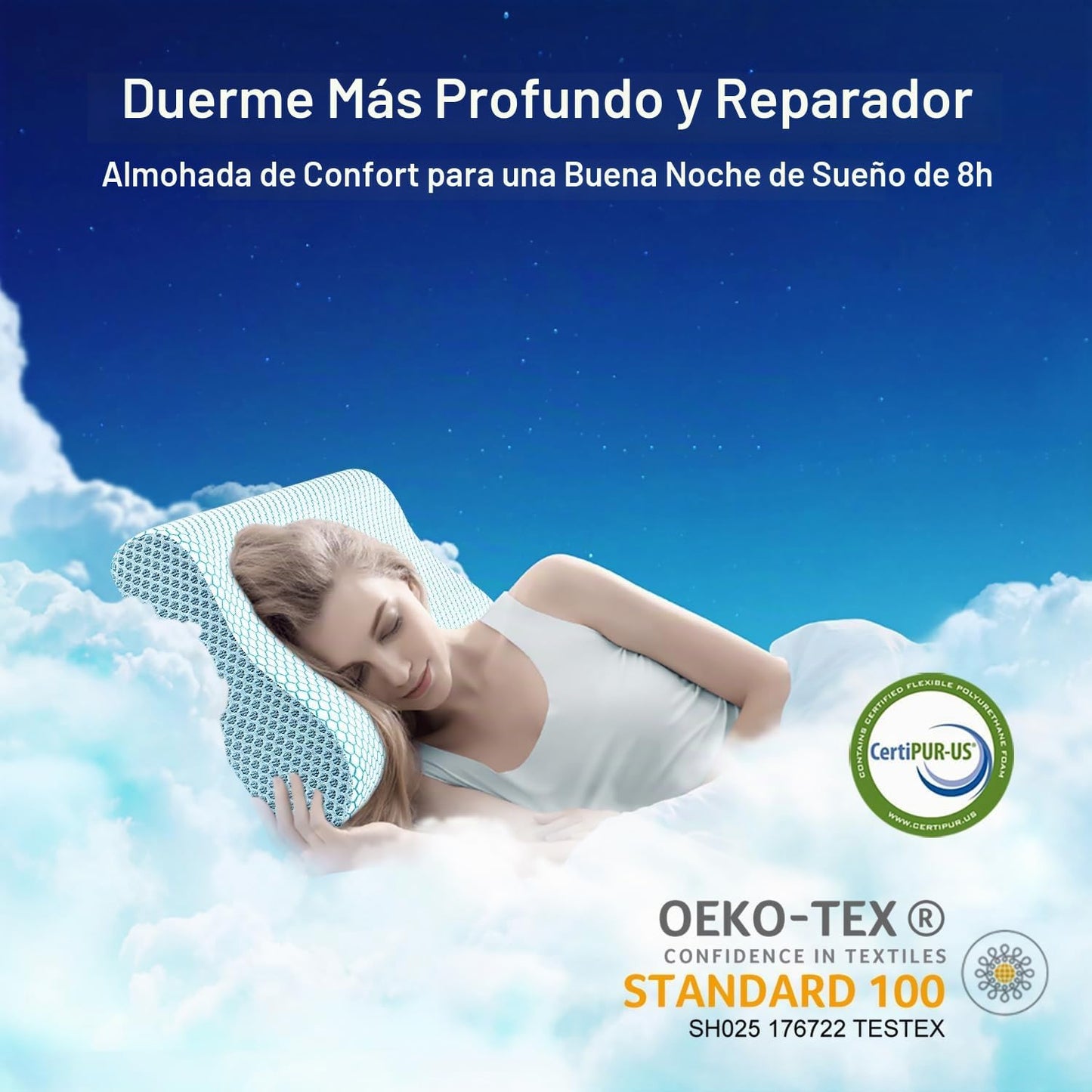 Almohada de espuma viscoelástica Anvo, almohada ortopédica cervical...