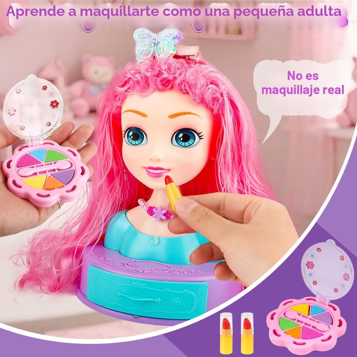 Kryonixty Cabeza de muñeca 4 en 1 para peinar el cabello para niños...