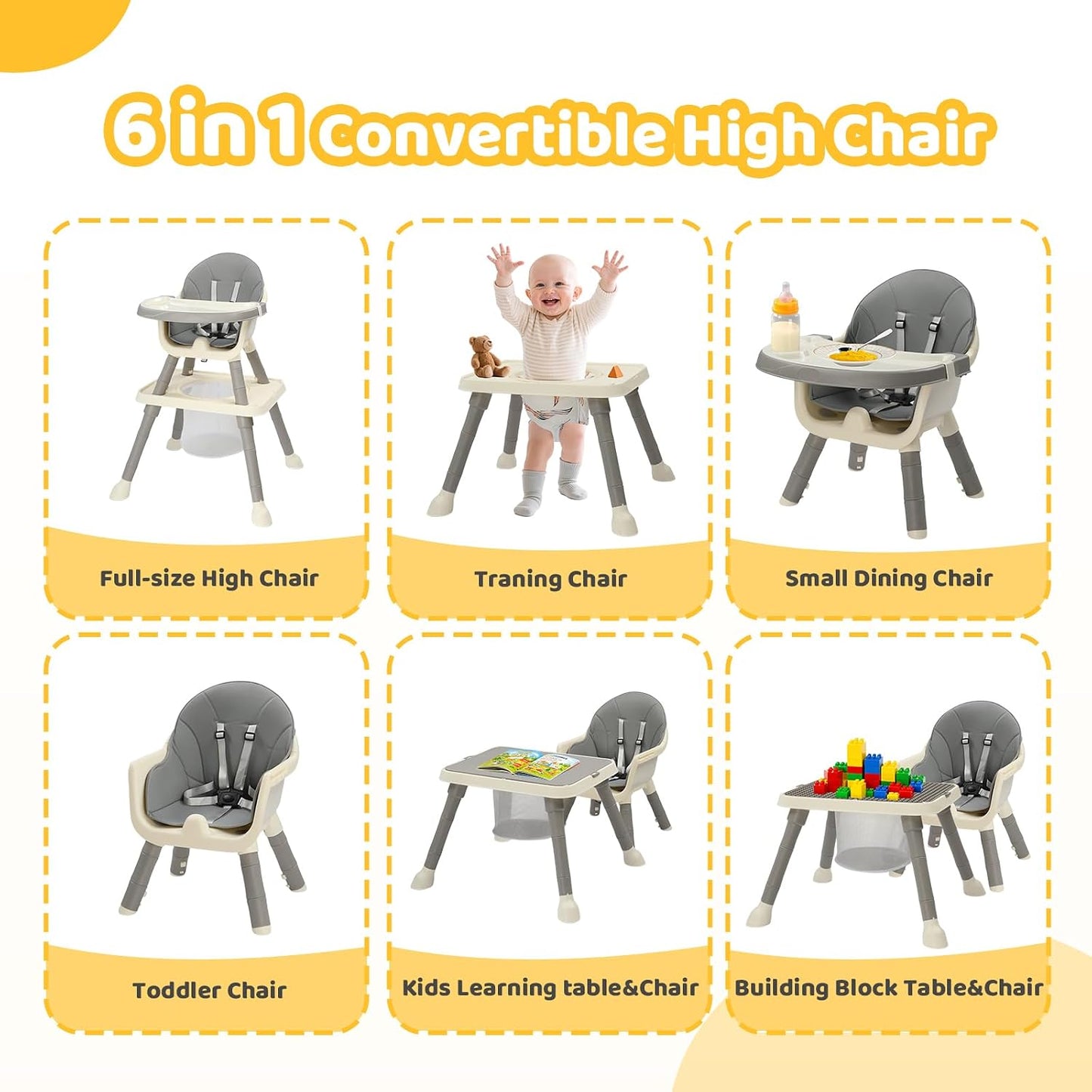 JOYMOR Silla alta 7 en 1 para bebés y niños pequeños, mesa y silla...