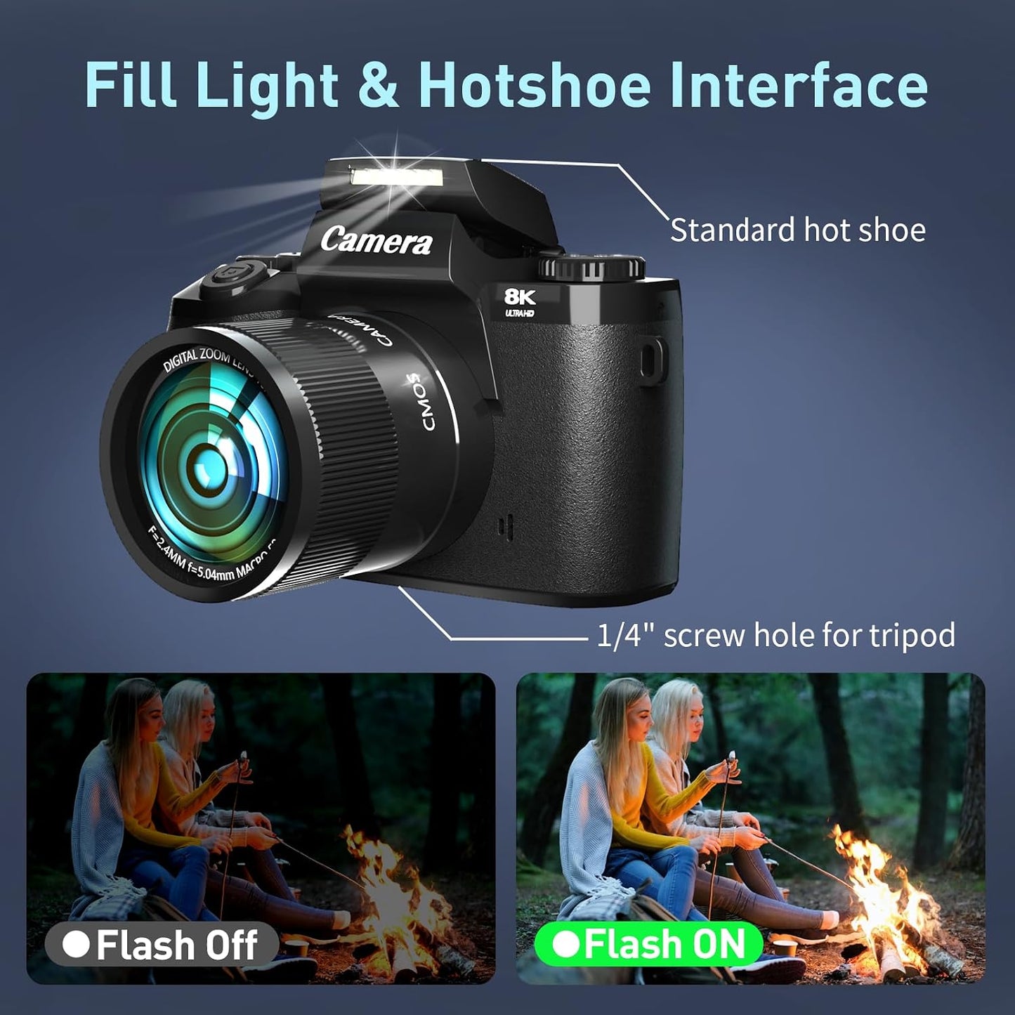 Cámara digital 8K, cámaras WiFi de 64 MP para fotografía con pantal...