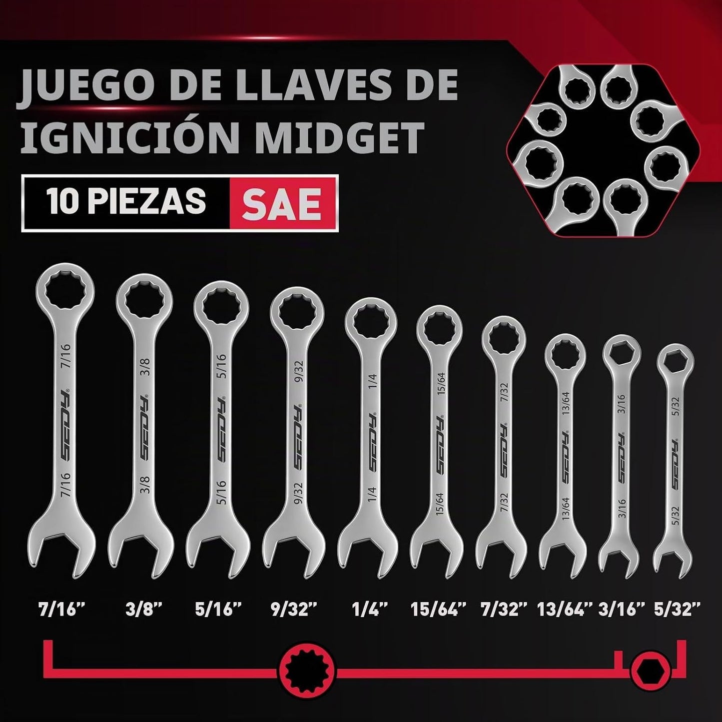 Juego de llaves Midget de alta calidad, juego de 22 llaves combinad...