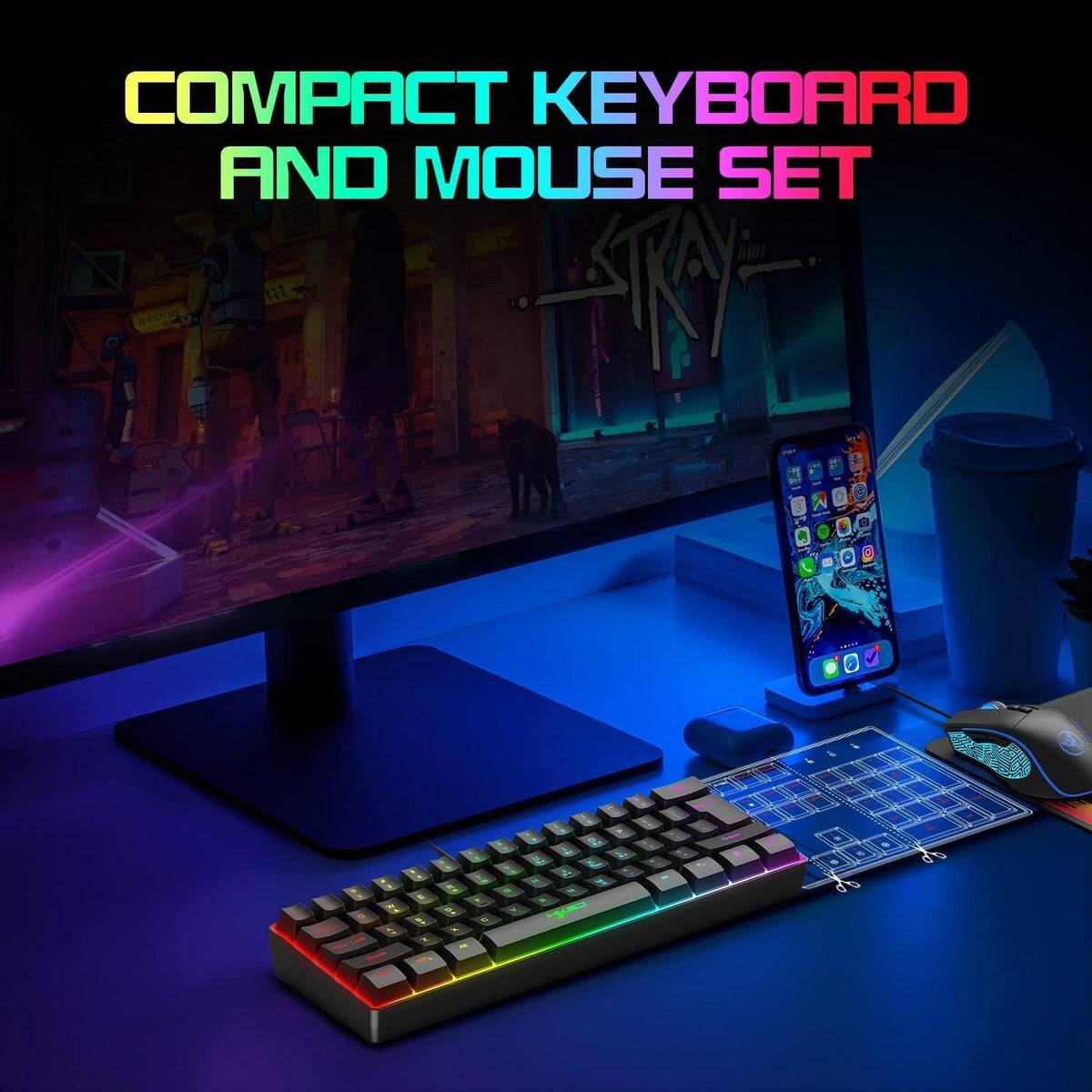 SELORSS Combo de teclado y mouse con cable RGB para juegos, teclado...