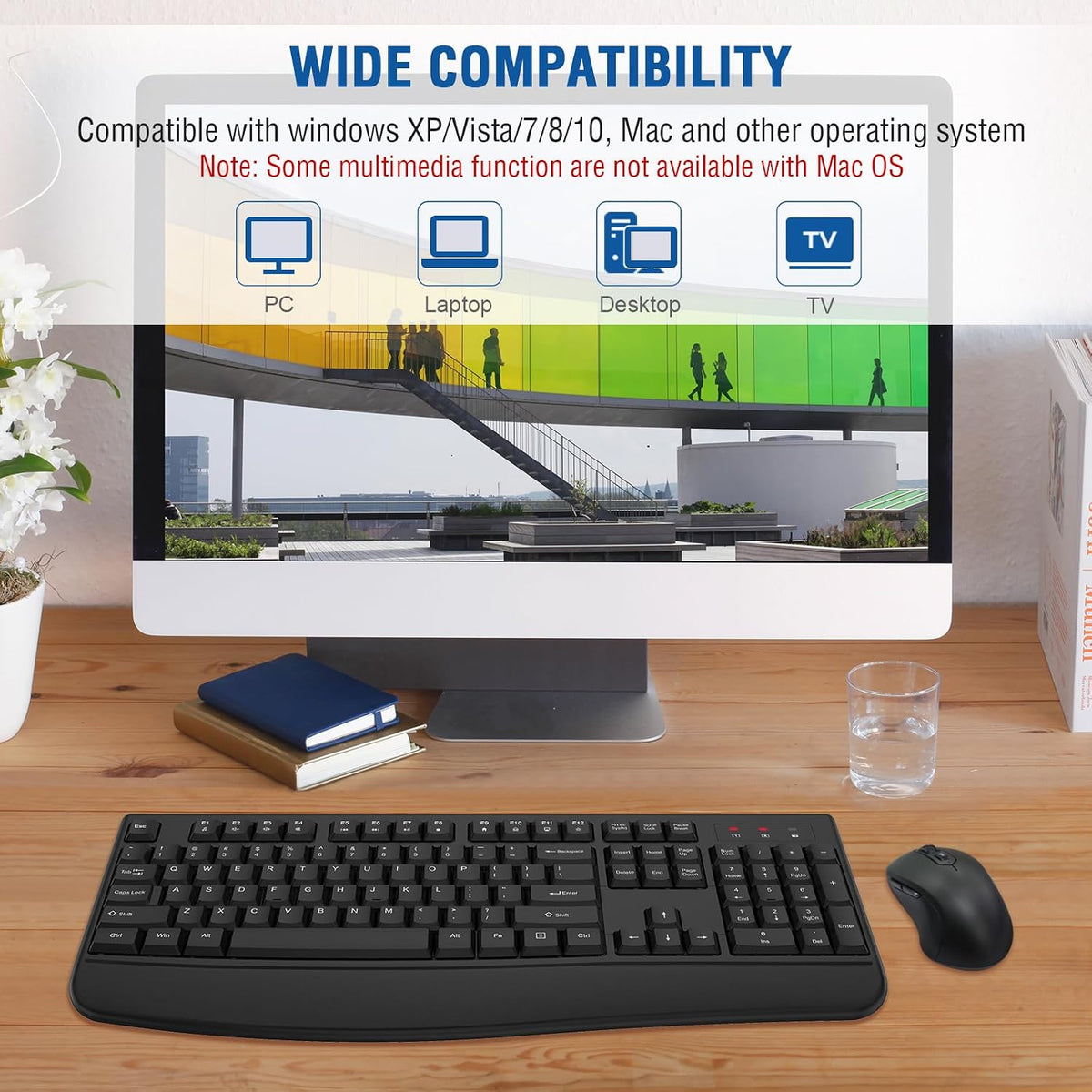 Combo de teclado y mouse inalámbricos, EDJO 2.4G, teclado ergonómic...