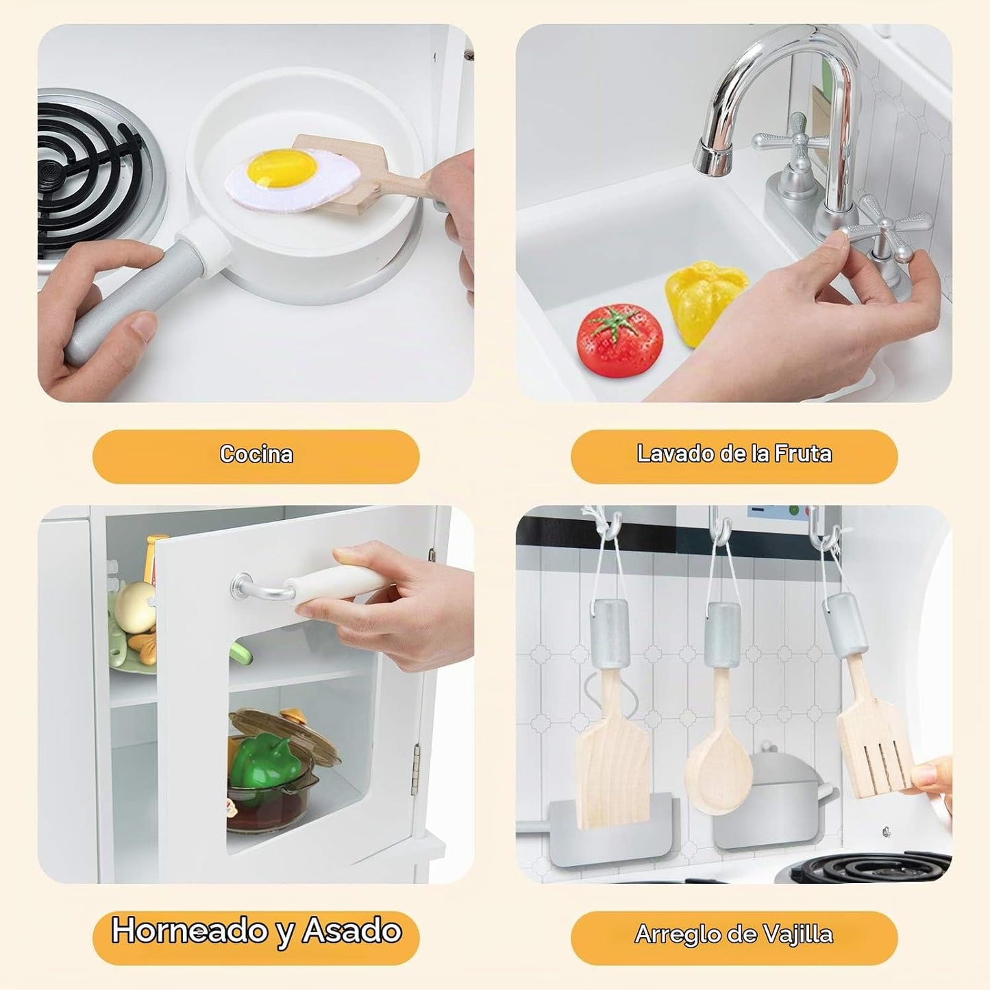 Costzon Juego de cocina para niños, cocina de juguete de madera con...