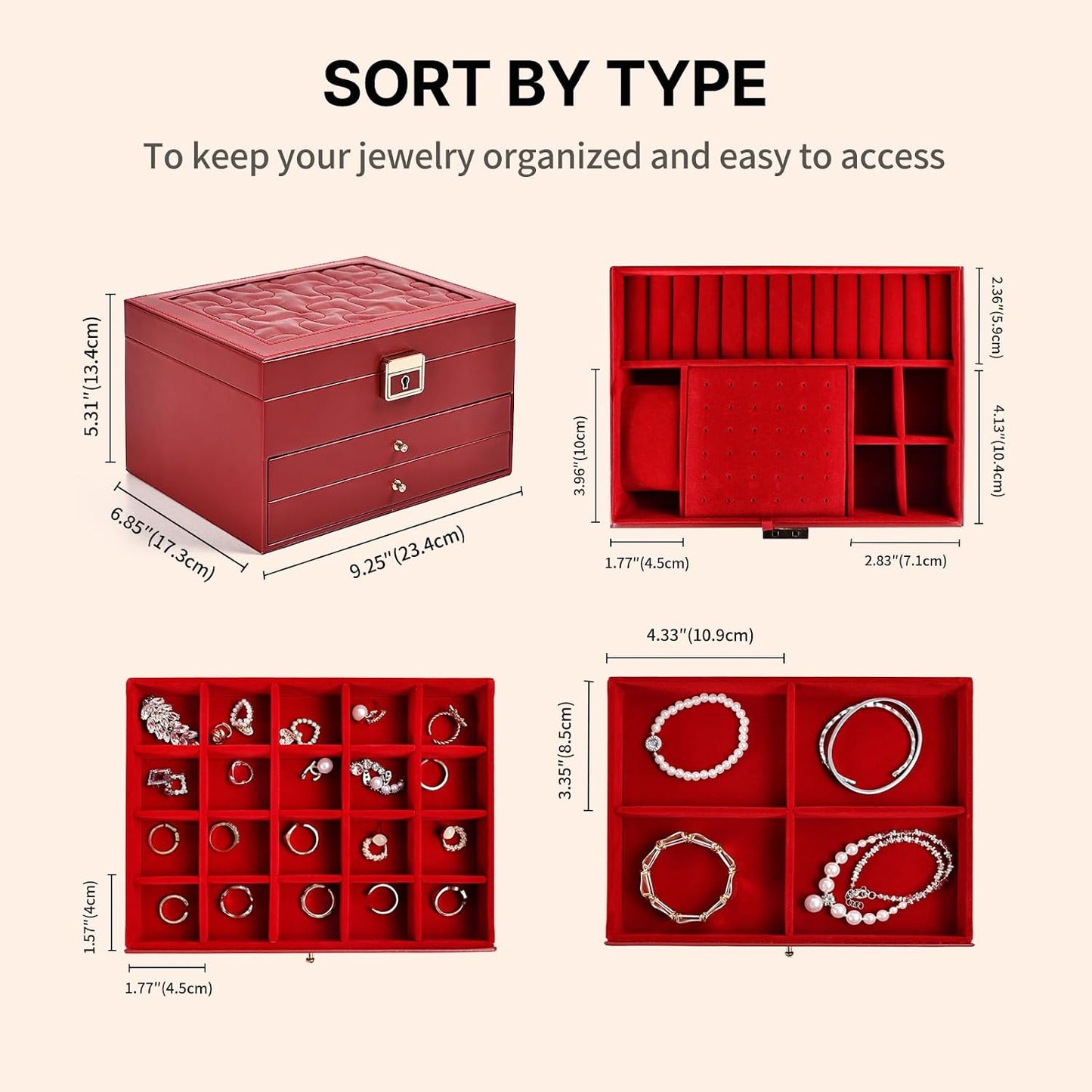 Greenfeather Joyeros para mujer, caja organizadora de joyas con tap...