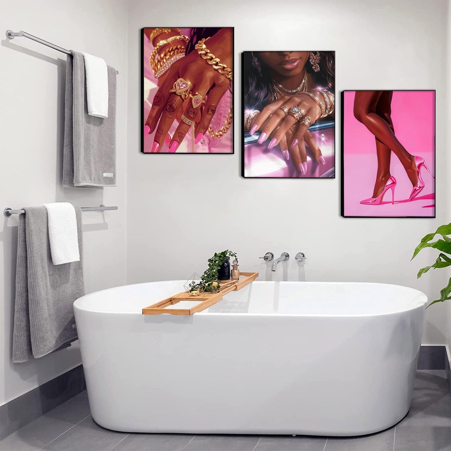 Juego de 3 pósters de pared de mujer afroamericana en lienzo rosa y...