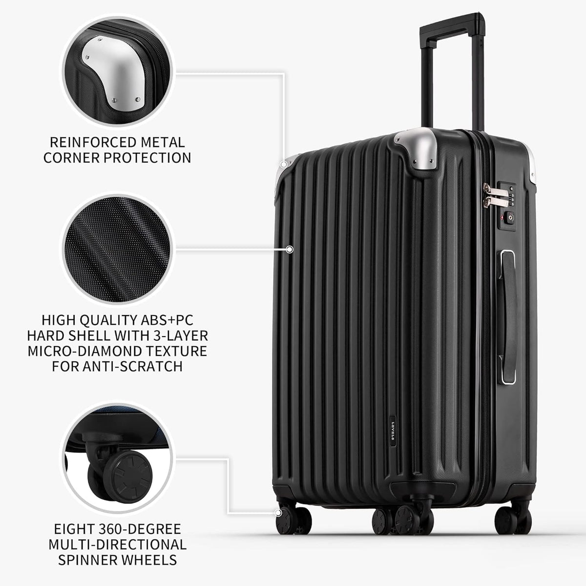 LEVEL8 Equipaje Grace, Negro - | 20 pulgadas expandible, ABS + PC c...