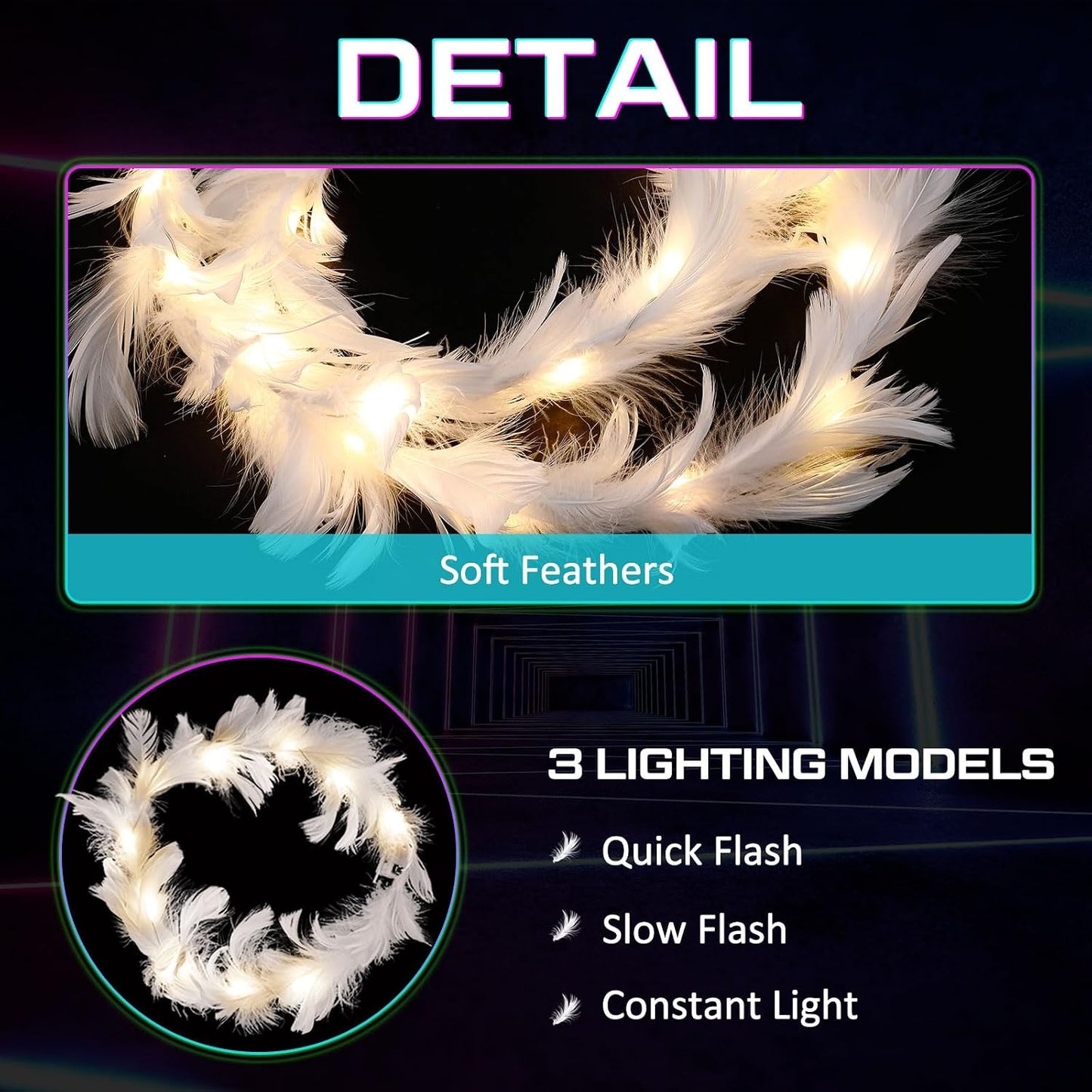 Taiyin - 100 diademas de corona de plumas LED para boda, color blan...