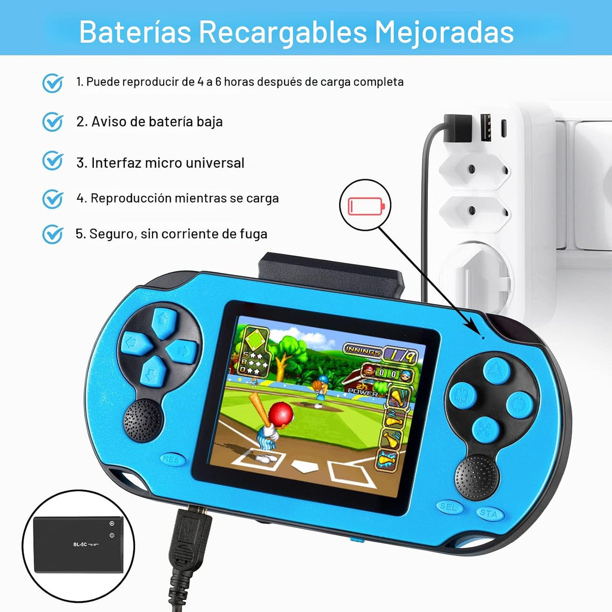 TaddToy Juego de mano de 16 bits para niños y adultos, pantalla gra...