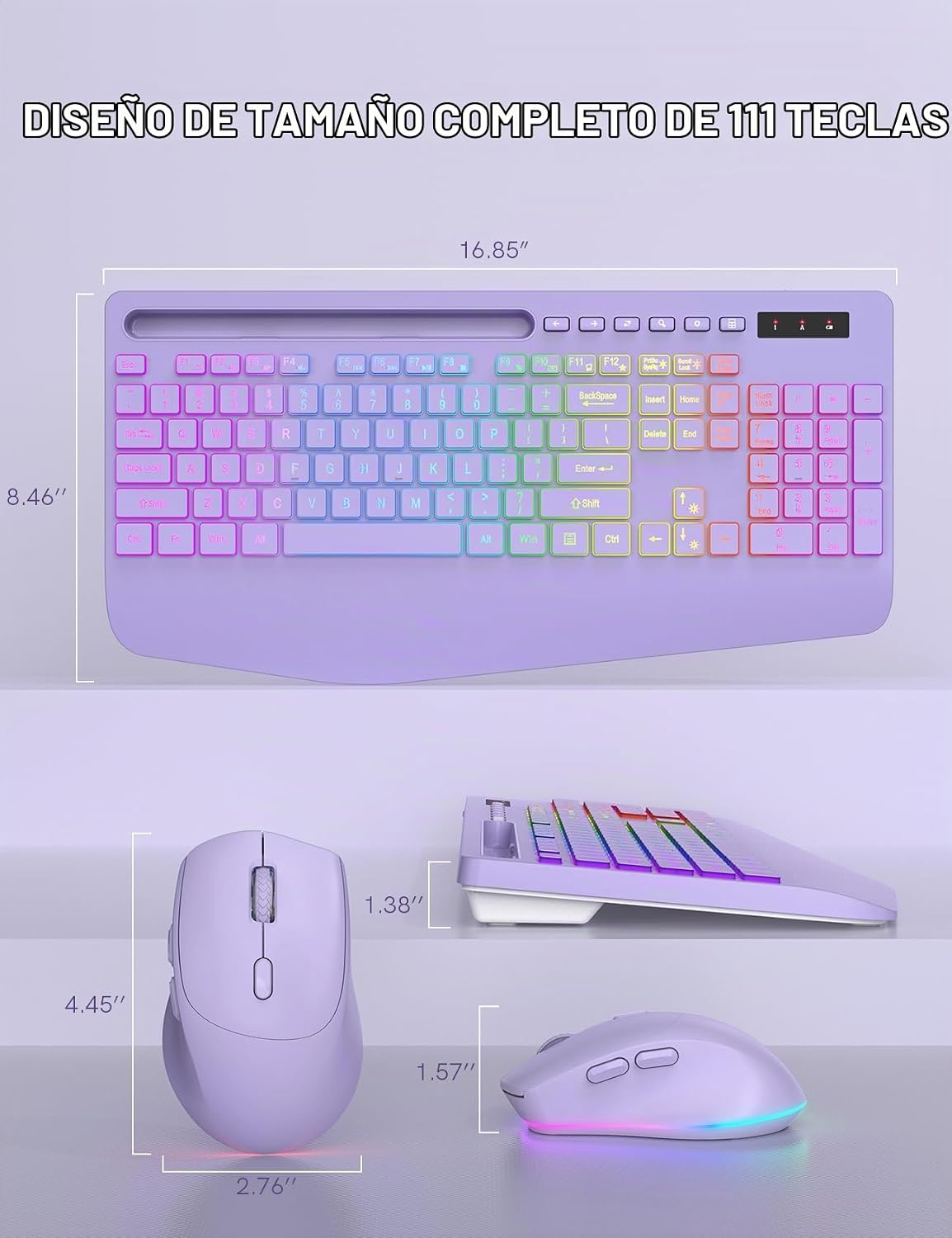 SABLUTE Combo de teclado y mouse inalámbricos, 9 efectos retroilumi...