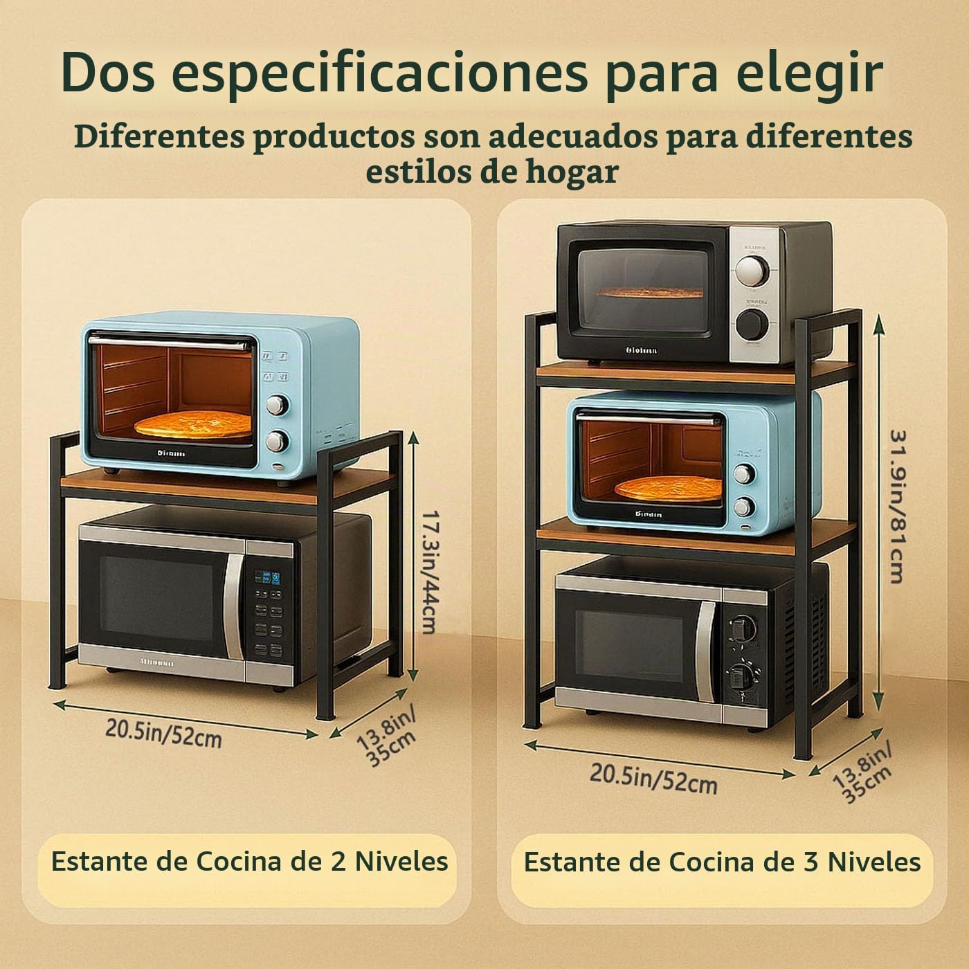 Soporte de microondas resistente de 3 niveles, organizador de encim...