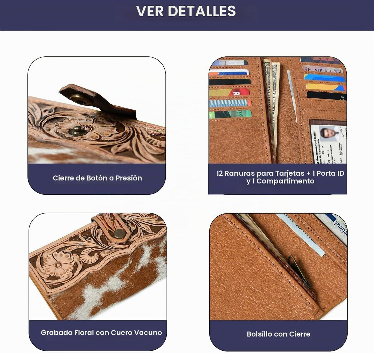 Merbaa Wild West Billetera de Cuero de Pelo de Vaca para Mujeres, l...