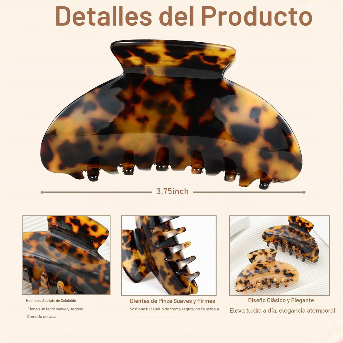 2 pinzas grandes para el cabello, conchas de tortuga, pinzas para c...