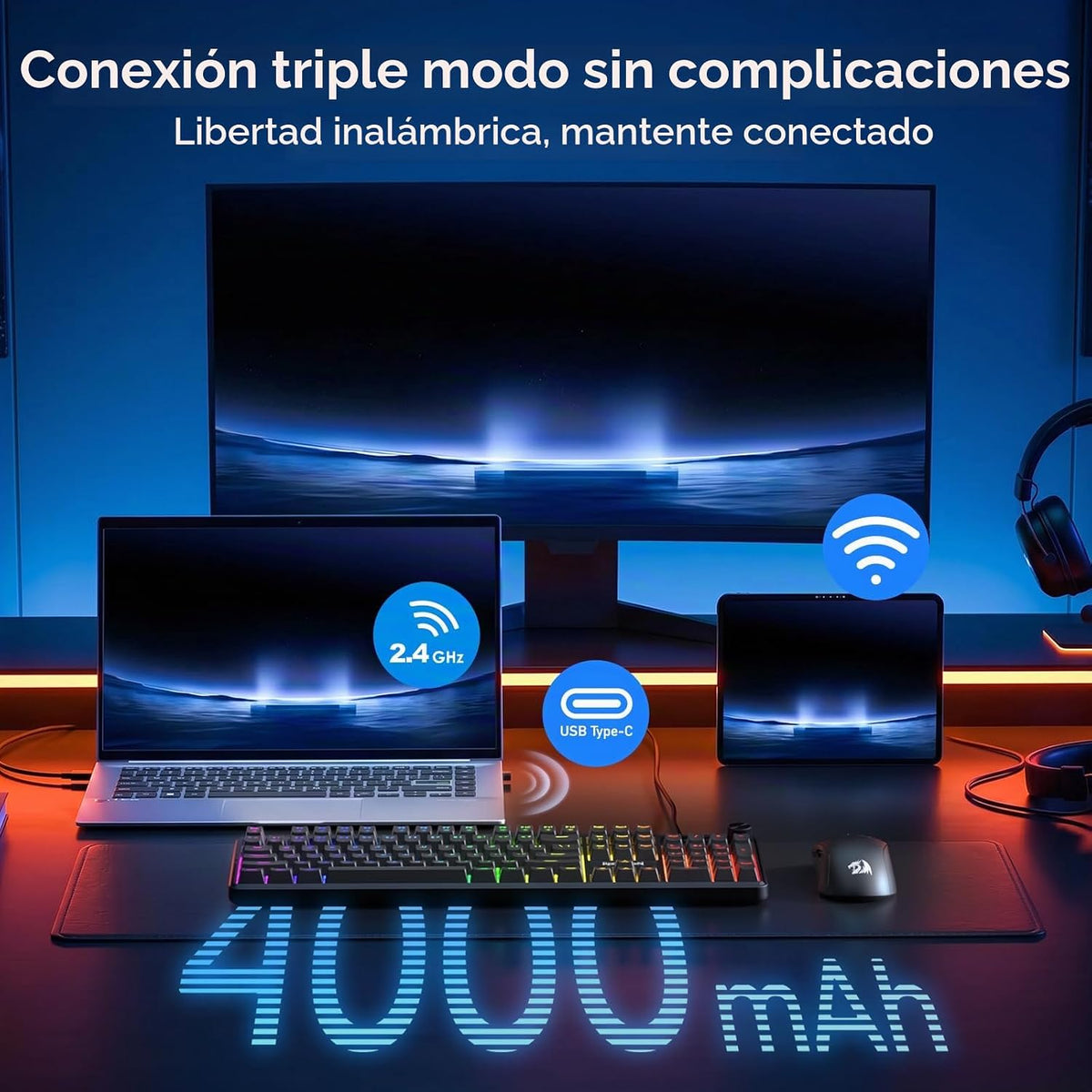 Redragon Combo de teclado de membrana inalámbrico K526 PRO y mouse...