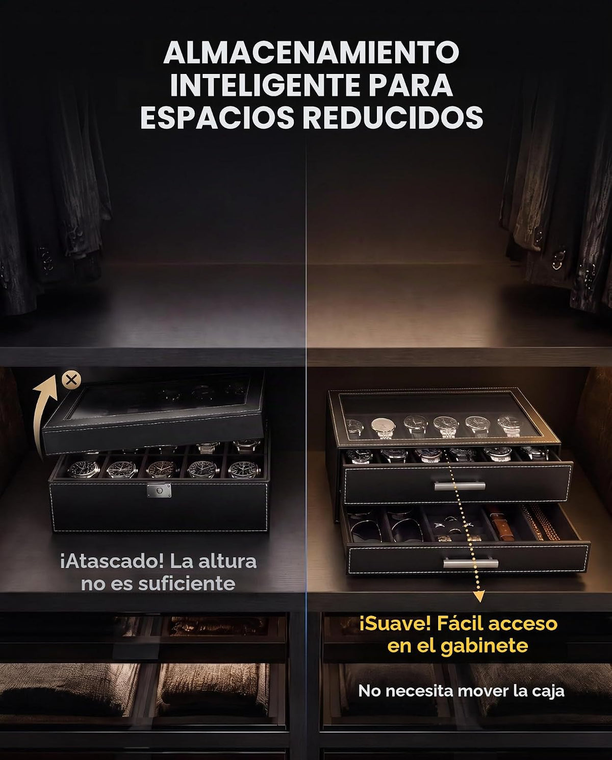 ProCase Caja de reloj de 12 ranuras para hombres, caja de cajones |...