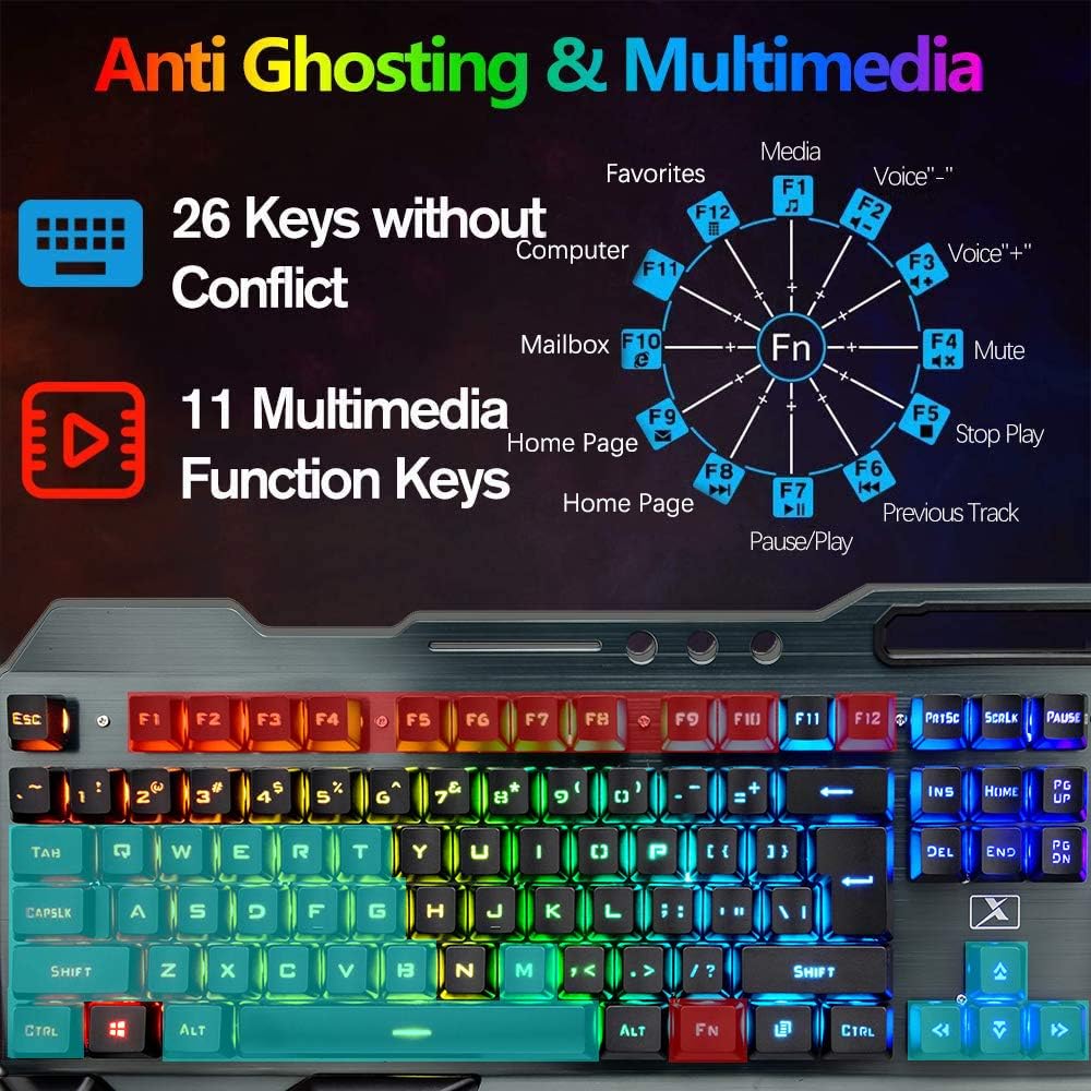 Teclado y ratón inalámbricos para juegos, teclado recargable con re...