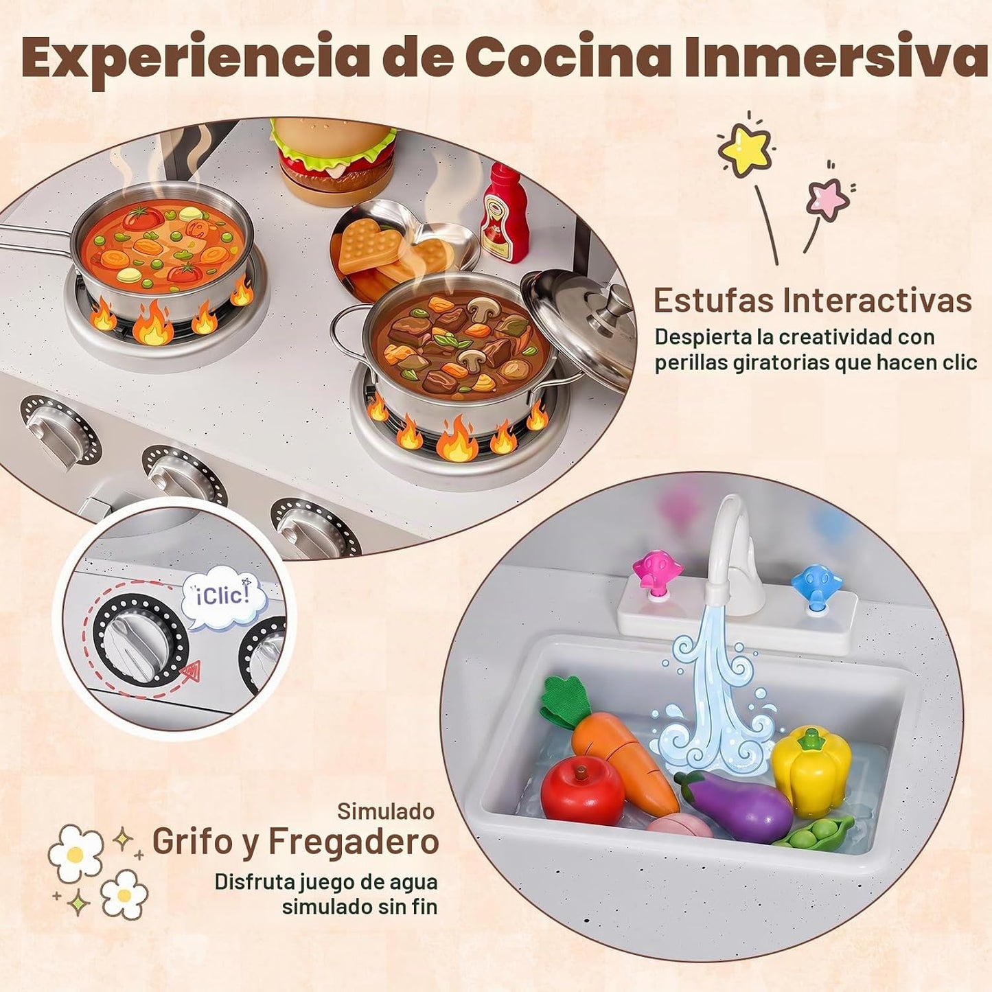 Costzon Cocina de Juguete para Niños, Conjunto de Cocina de Madera...