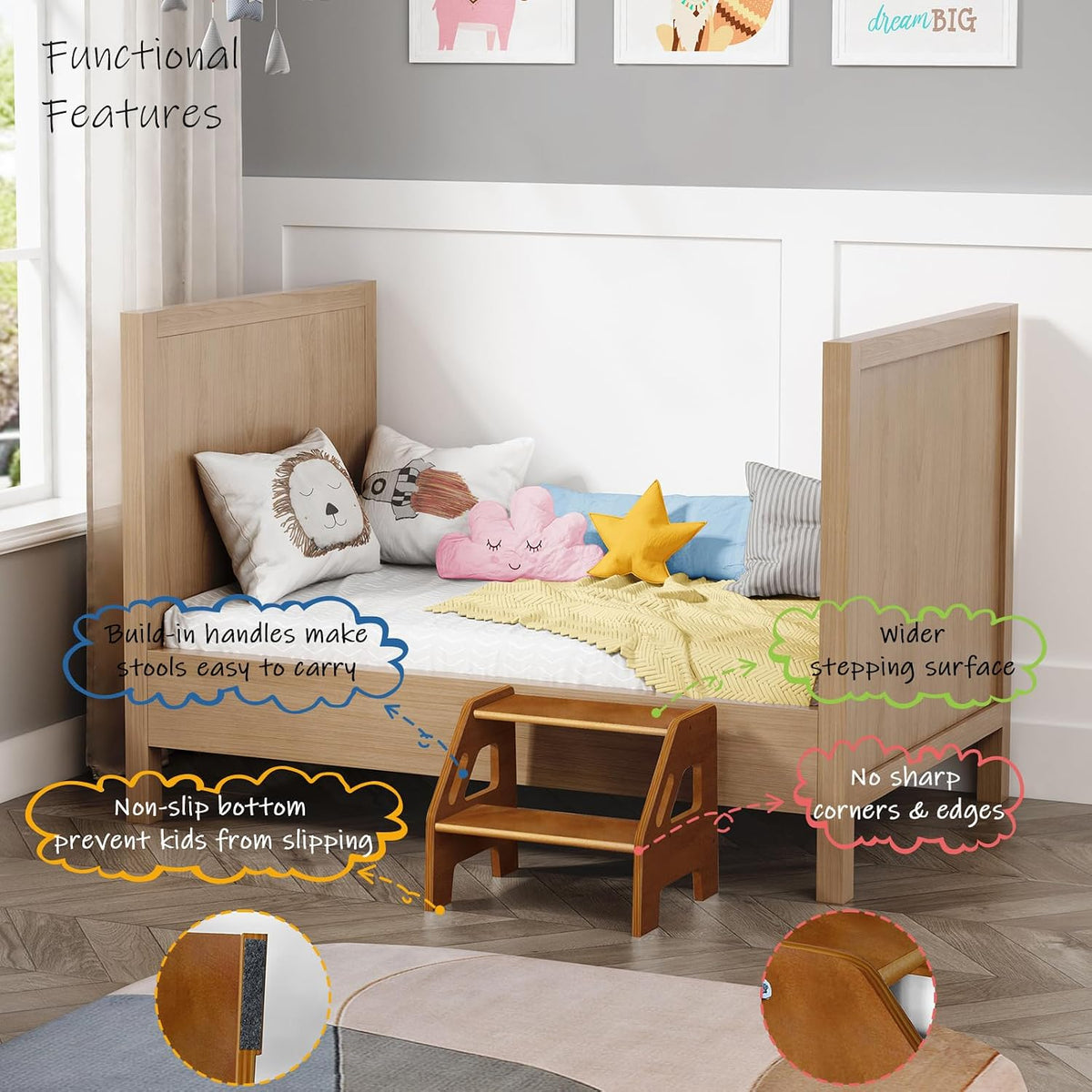Harwaya Taburete de madera para fregadero de baño, taburete para ni...