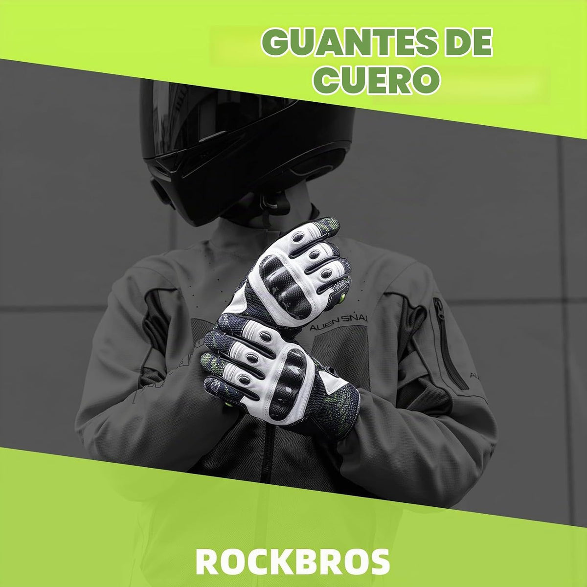 ROCKBROS Guantes de cuero para motocicleta para hombre, protección...
