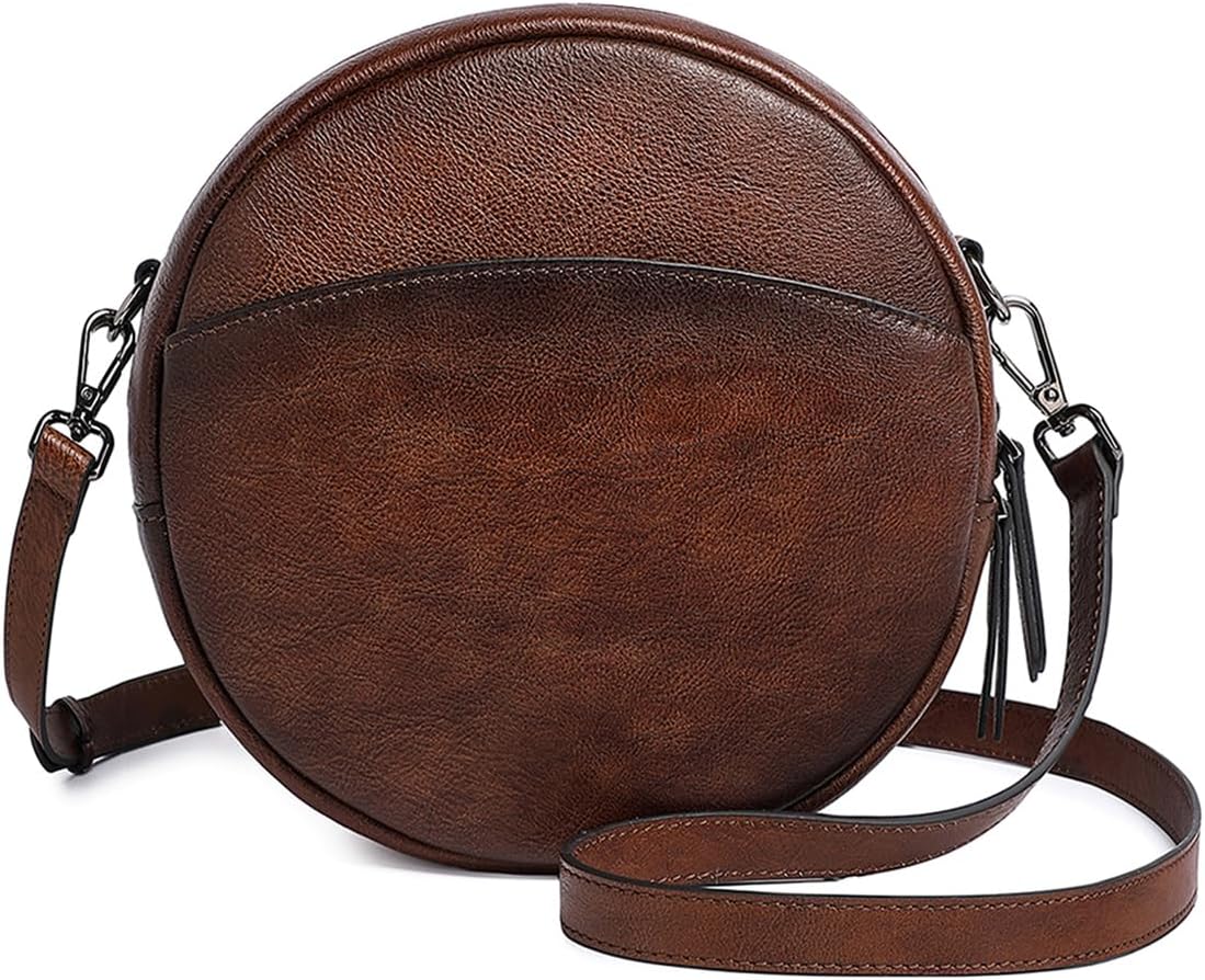 COOLCY Bolsos cruzados de cuero, bolso de hombro circular, bolso re...