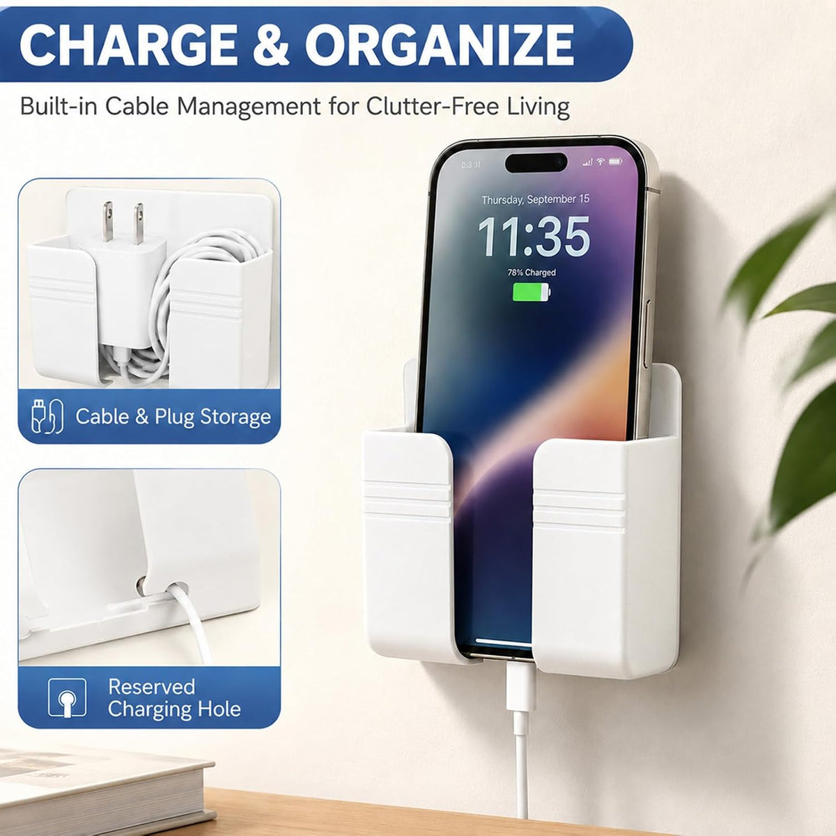 Soporte para teléfono montado en la pared de 2 piezas con adhesivo,...