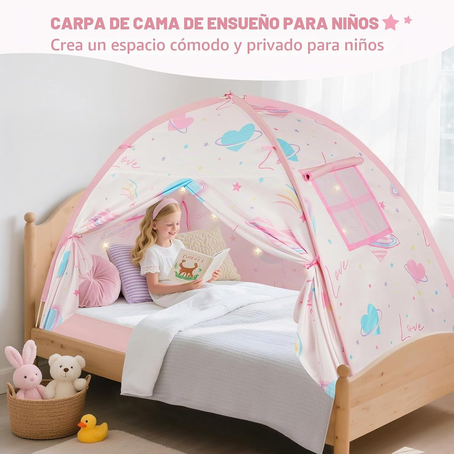 PIIKAGO Tienda de campaña de cama doble para niños, dosel de cama d...