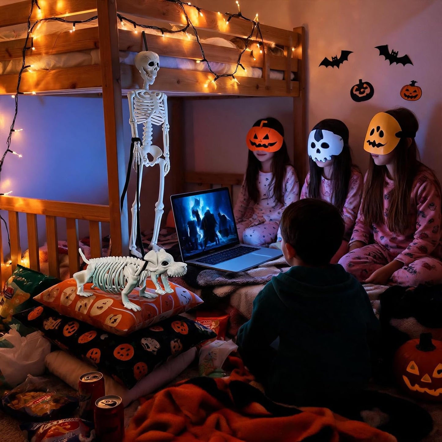 UZYZMS Decoración de Halloween de esqueleto humano y perro de 3.5 p...