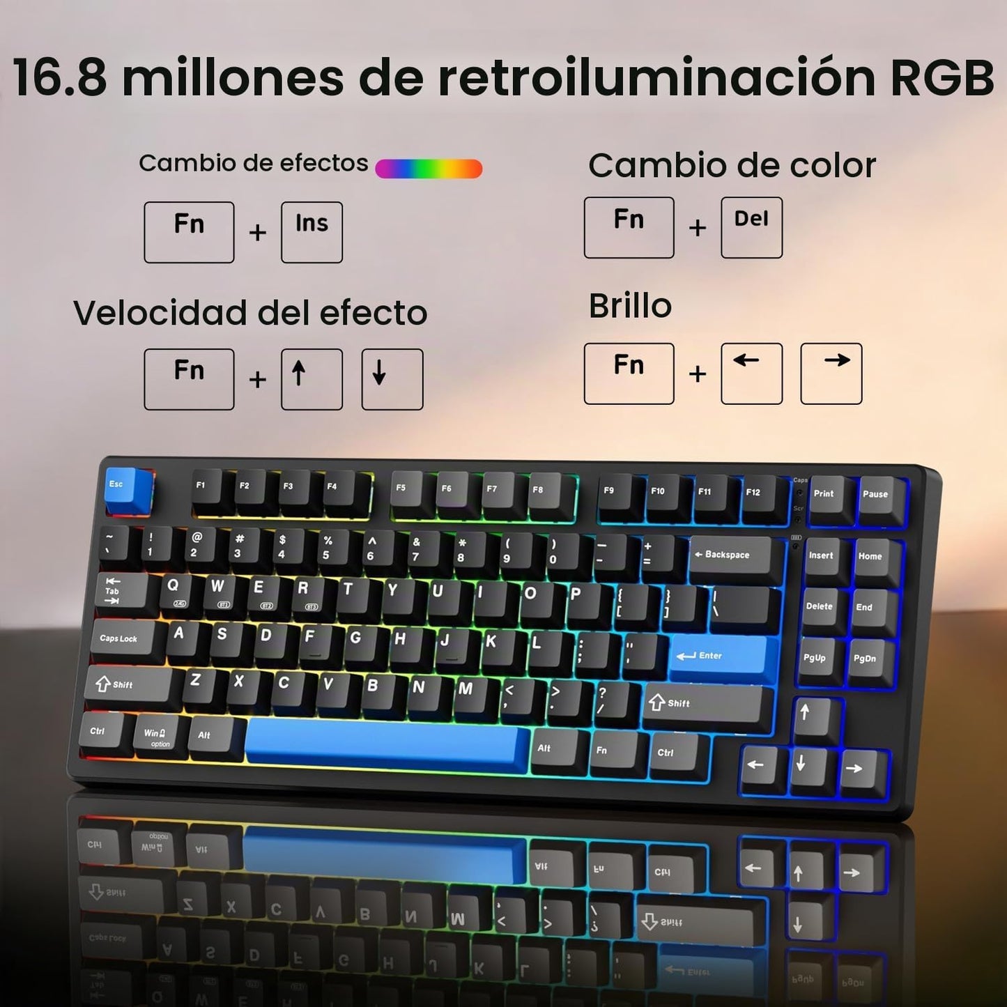 Teclado mecánico inalámbrico, montado con junta, con sonido cremoso...
