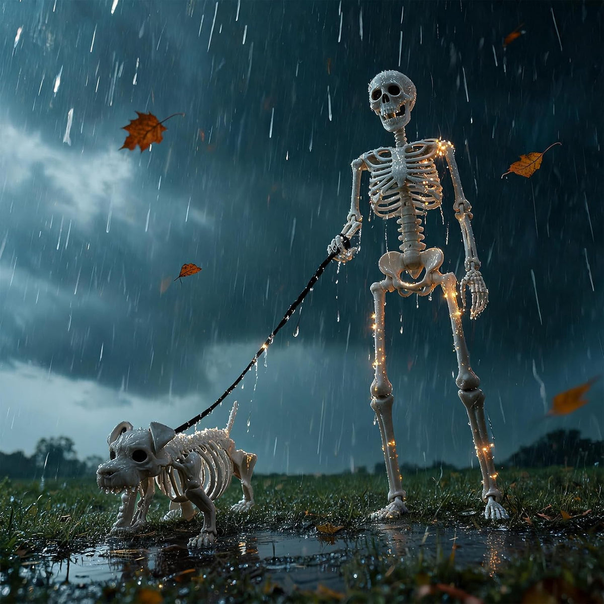 UZYZMS Decoración de Halloween de esqueleto humano y perro de 3.2 p...