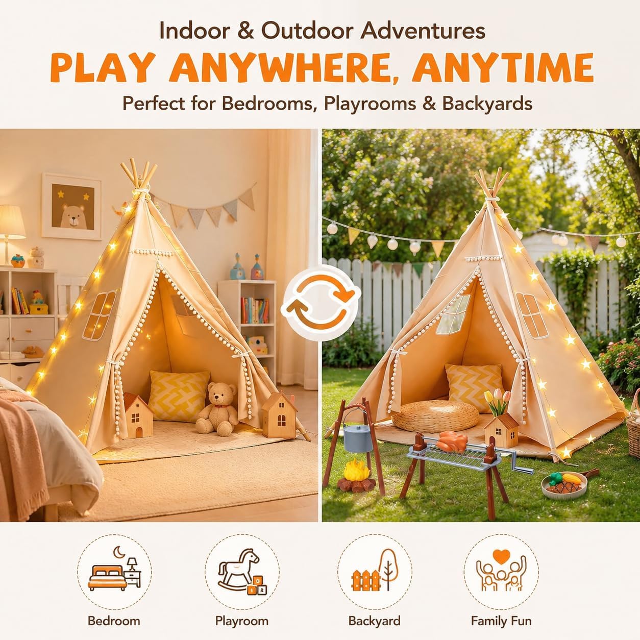 Tienda de campaña tipi para niños con juguetes de simulación de bar...