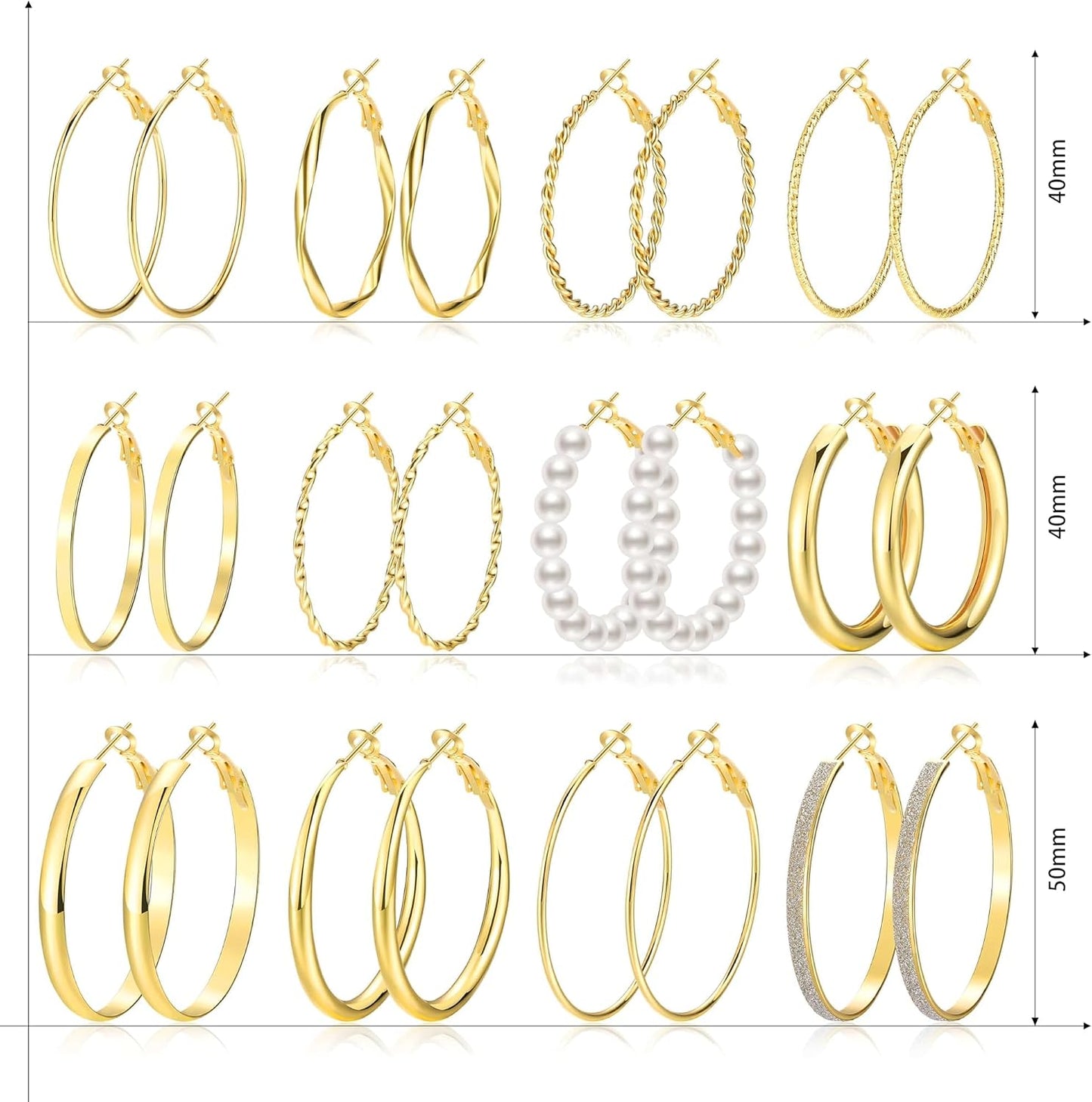 Juego de aretes de aro de oro para mujer, 12 pares hipoalergénicos,...