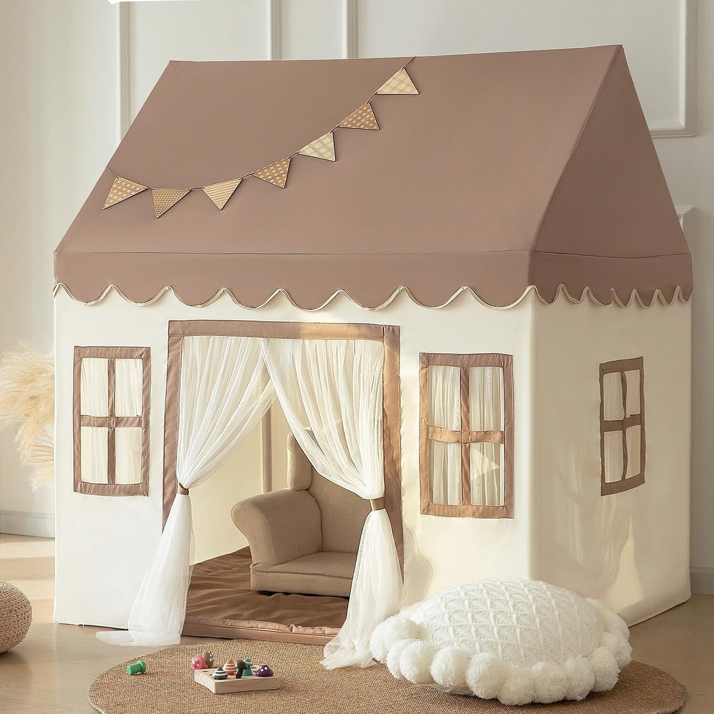 Tienda de campaña para niños con alfombrilla acolchada, gran casa d...