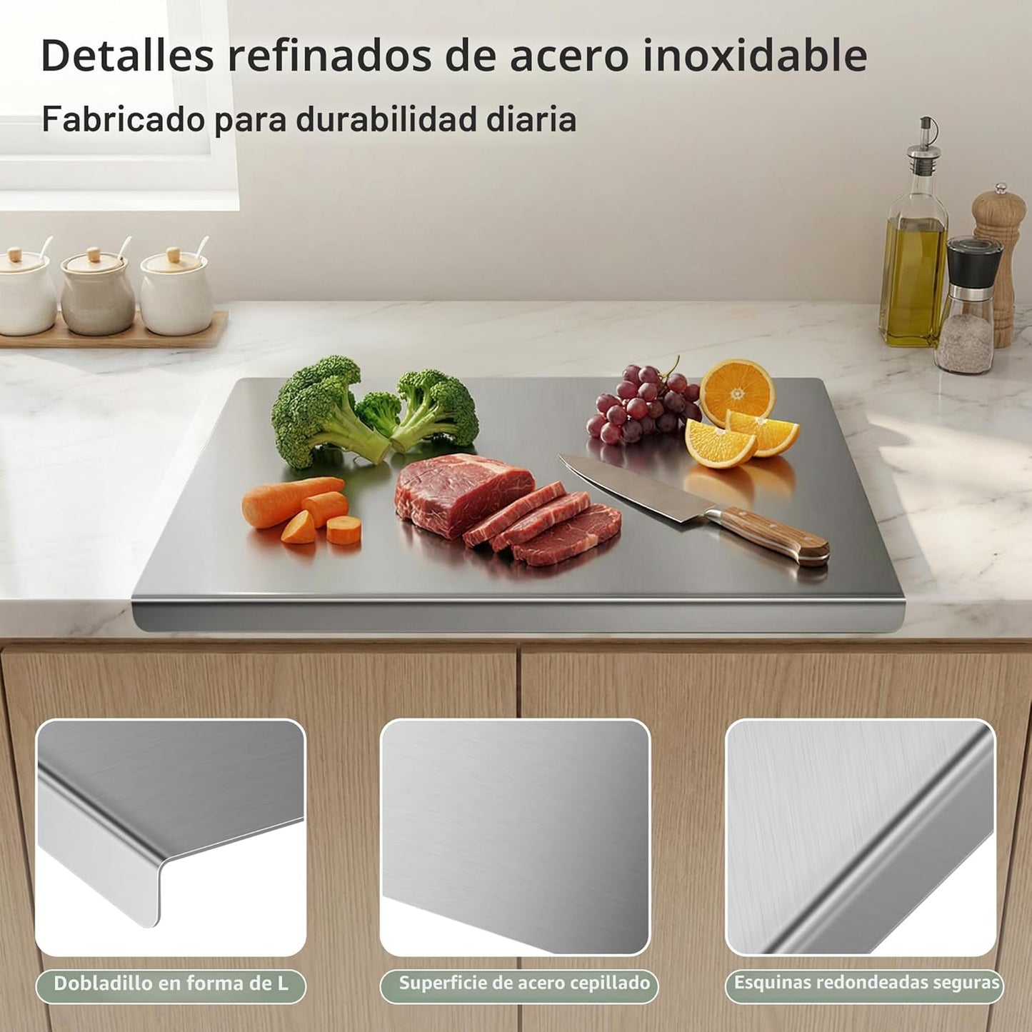 Tabla de cortar de acero inoxidable con labio, tabla de cortar de c...