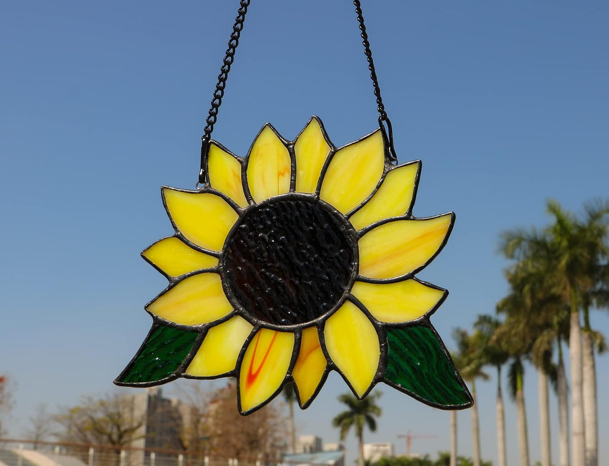 HAOSUM Regalos de Girasoles de Vidrio Emplomado para Colgar en Vent...