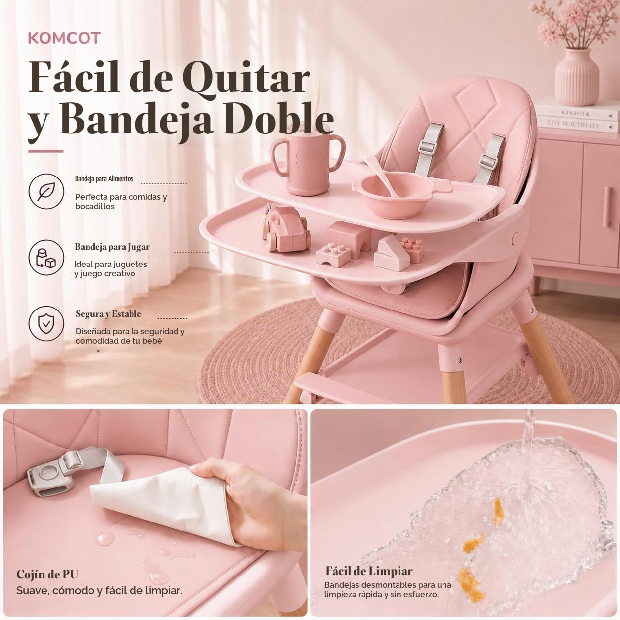 Komcot Silla alta para bebé, sillas altas convertibles de madera 6...