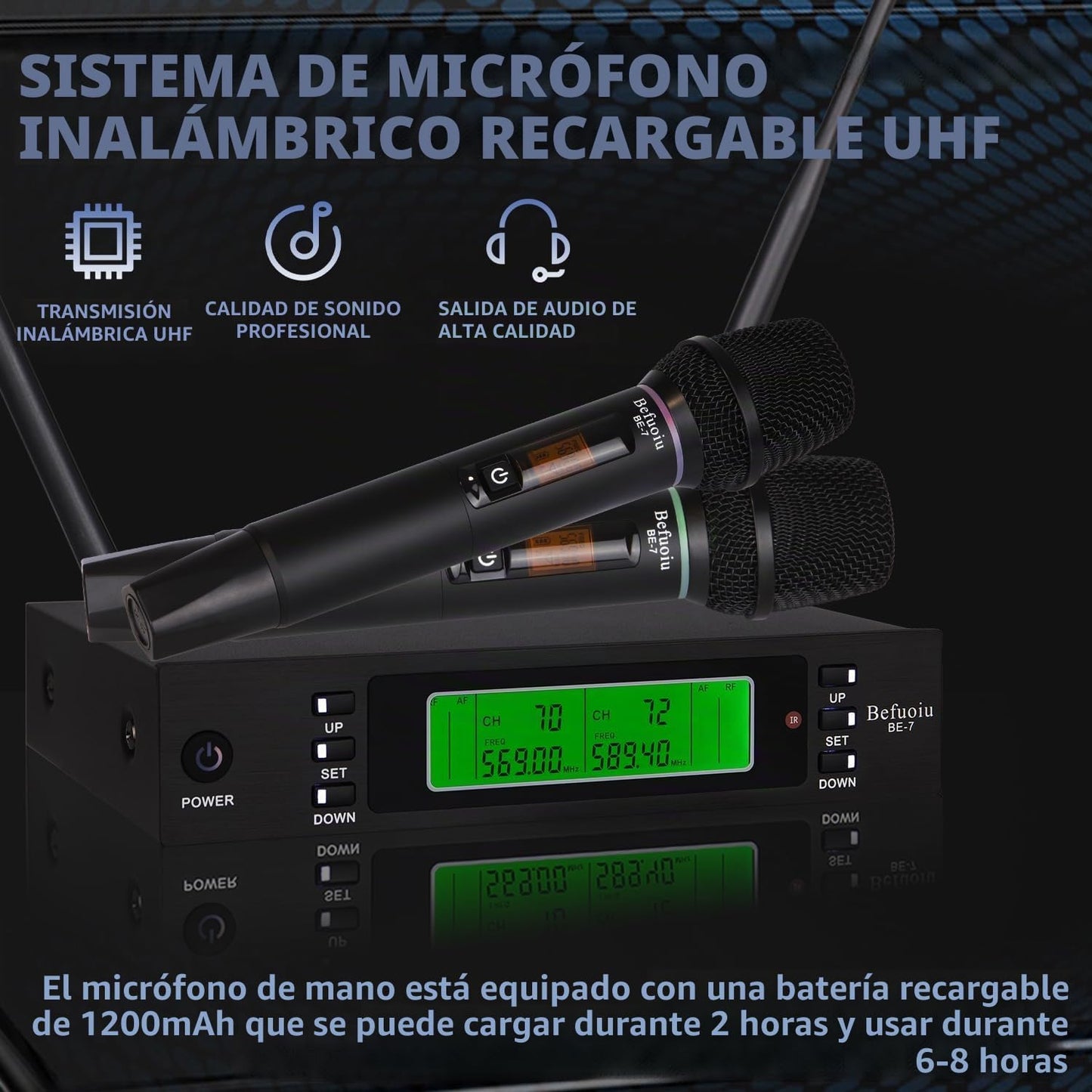 Befuoiu Sistema de micrófonos inalámbricos duales recargables, micr...