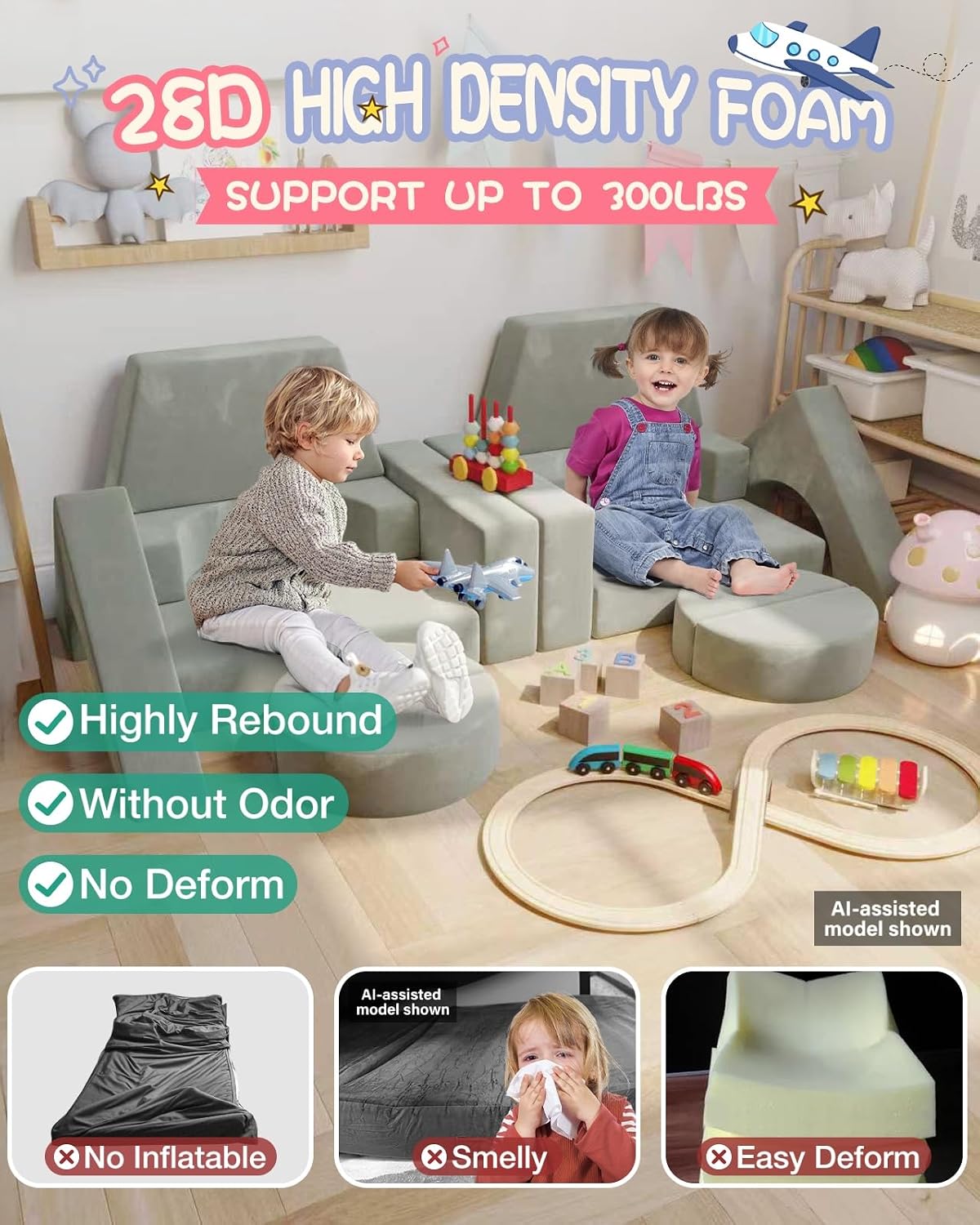YEFU Sofá modular de 15 piezas para niños, sofá de espuma para niño...