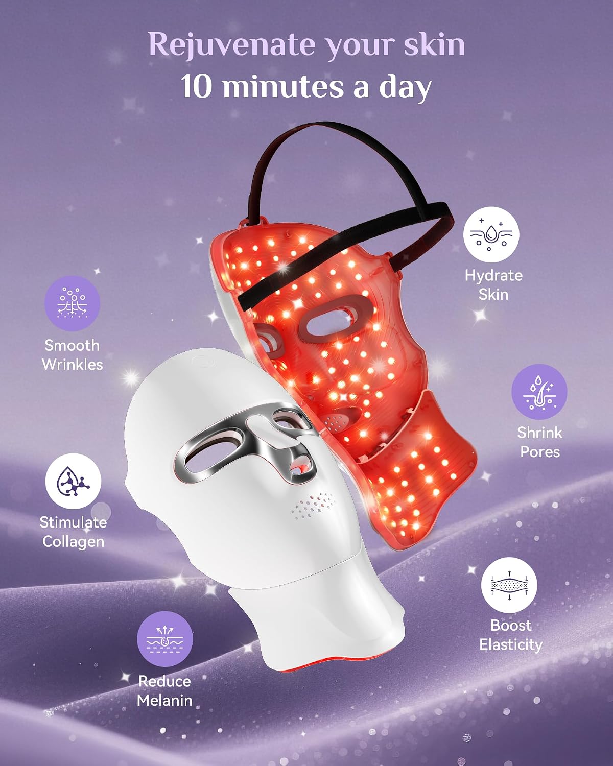 Terapia de luz roja para cara, máscara de terapia de luz LED, másca...